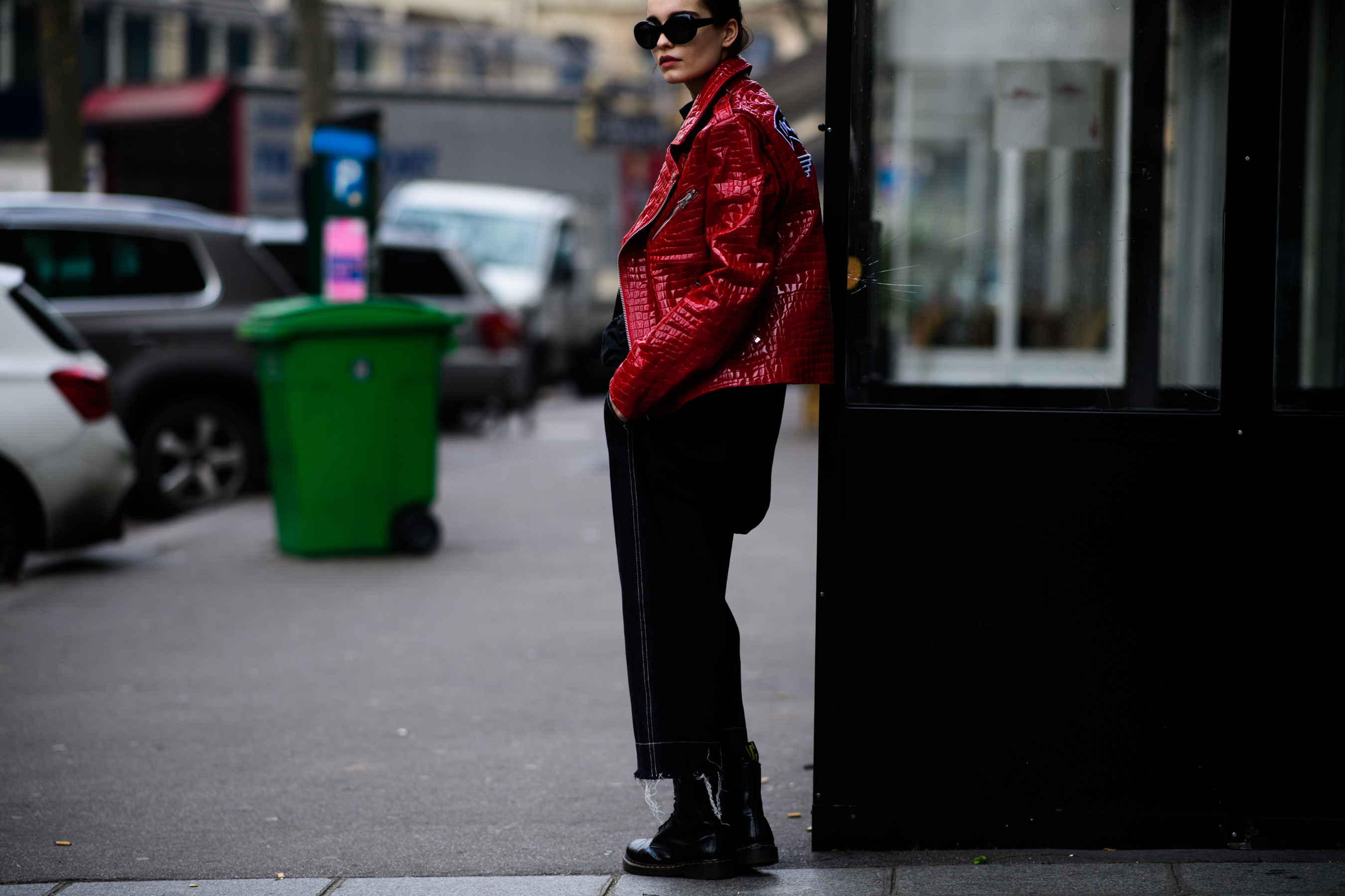Woman with red jacket