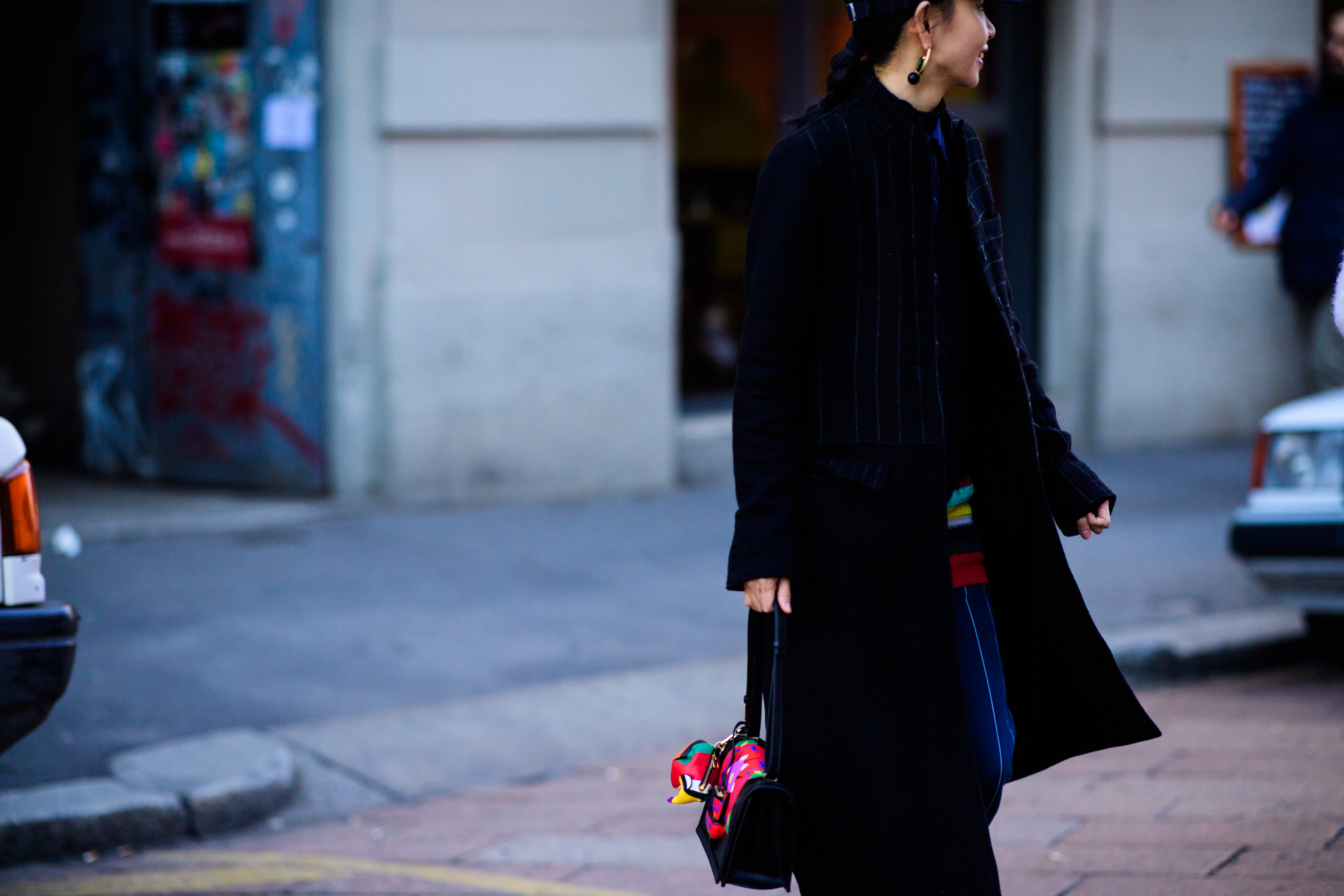 Woman wearing black coat
