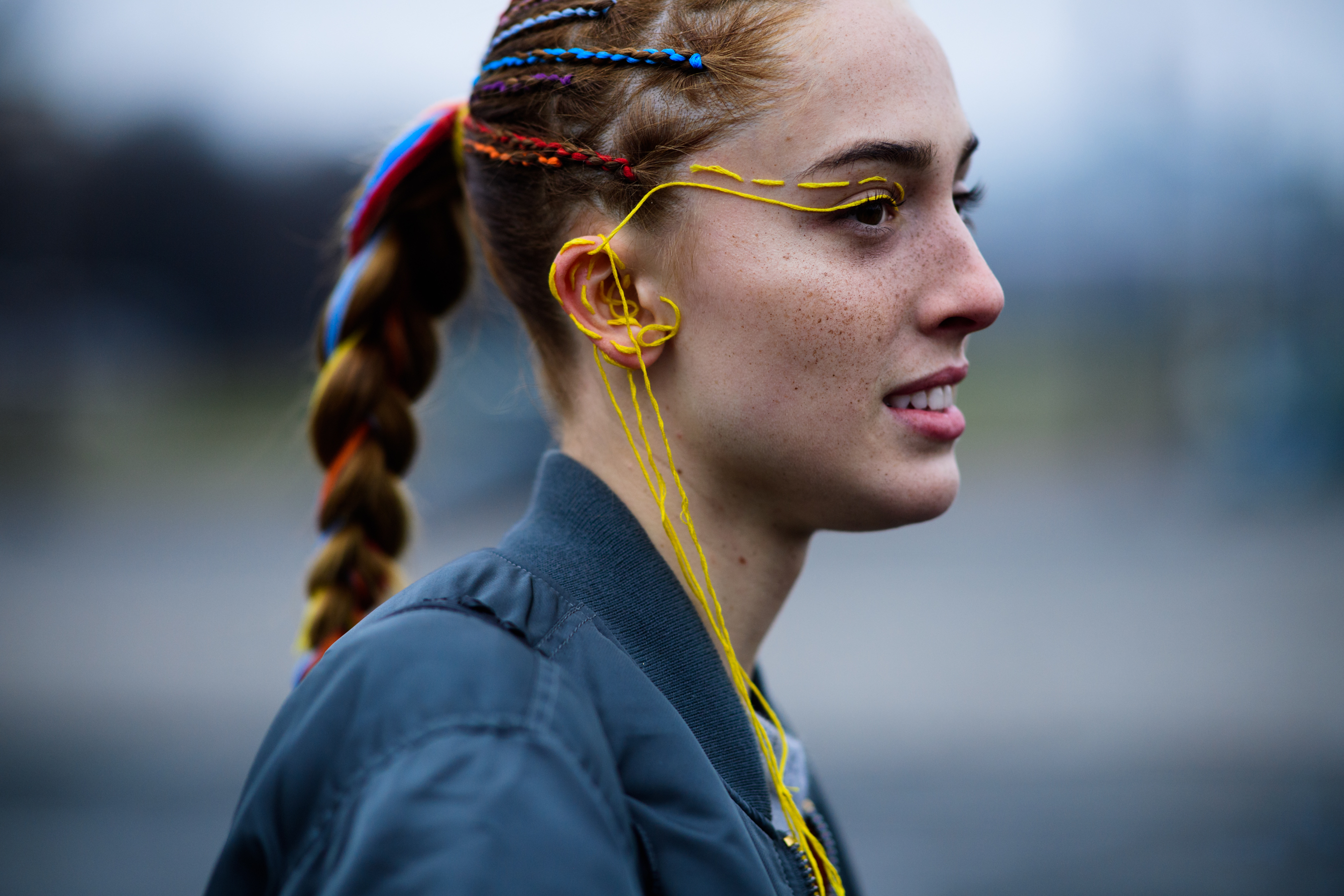 Model with collected hair