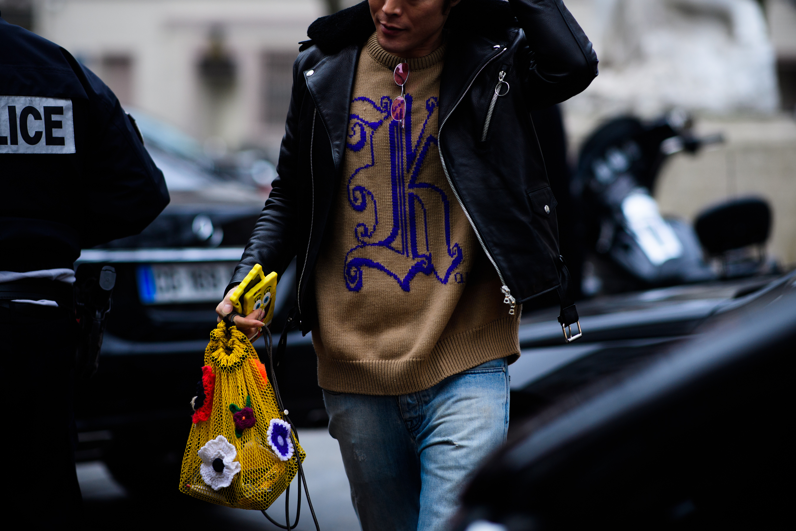 Man wearing leather jacket
