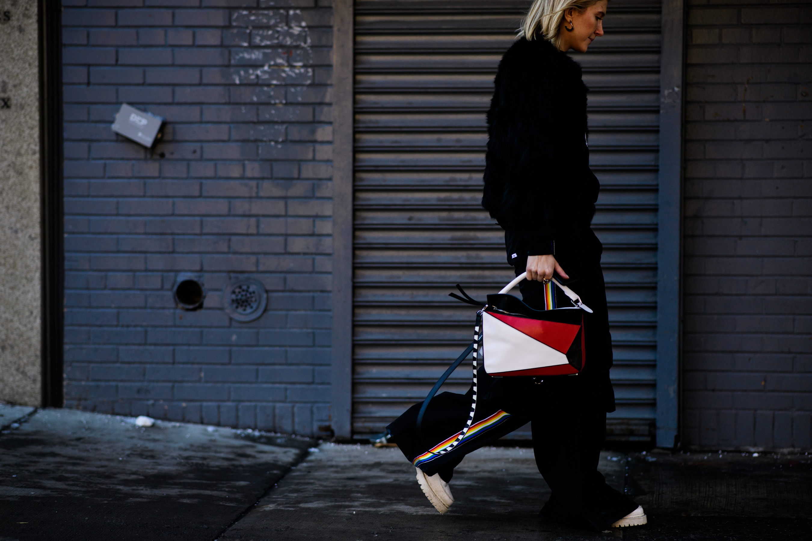 Woman wearing Loewe handbag