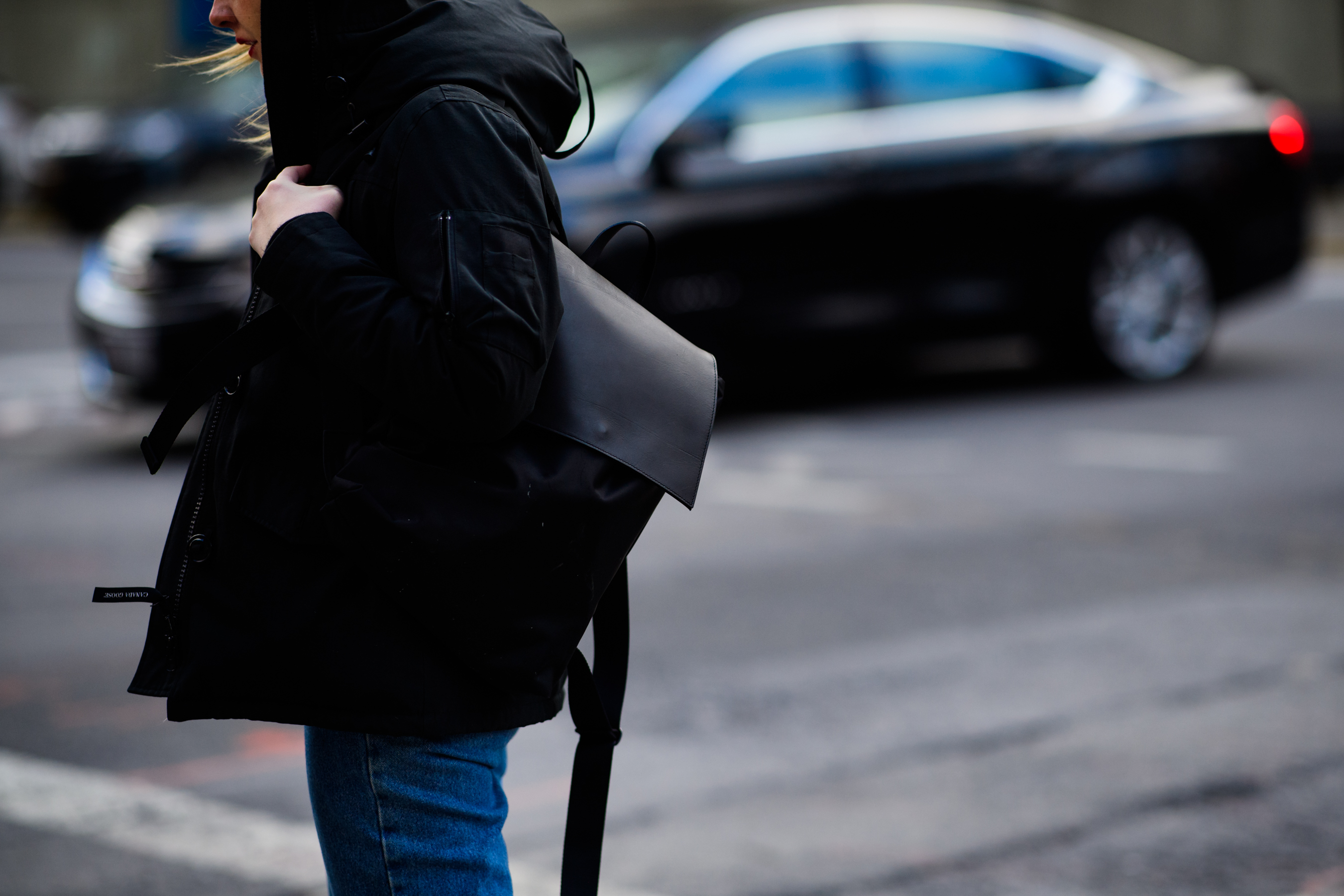 Model wearing black jacket