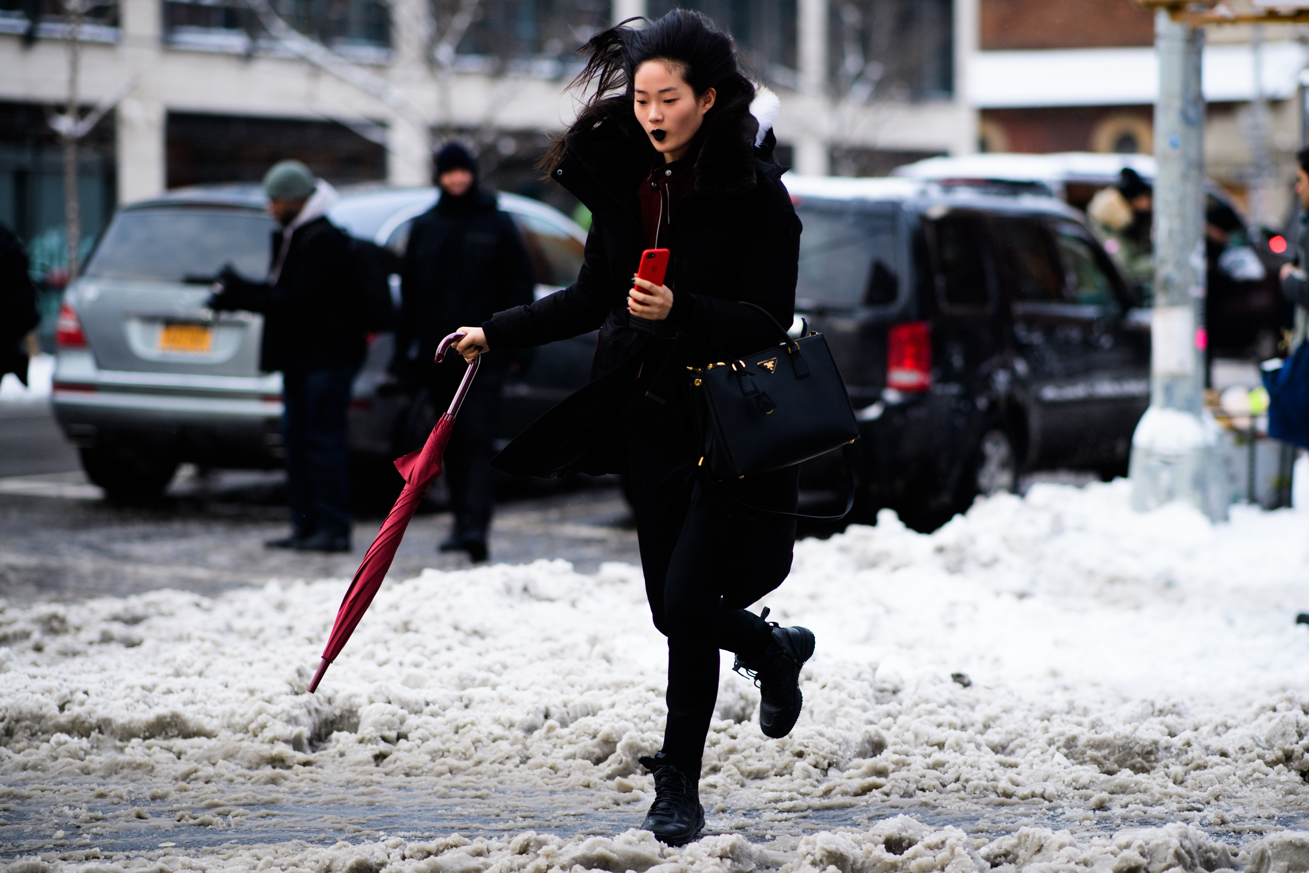 Asian woman with black lips