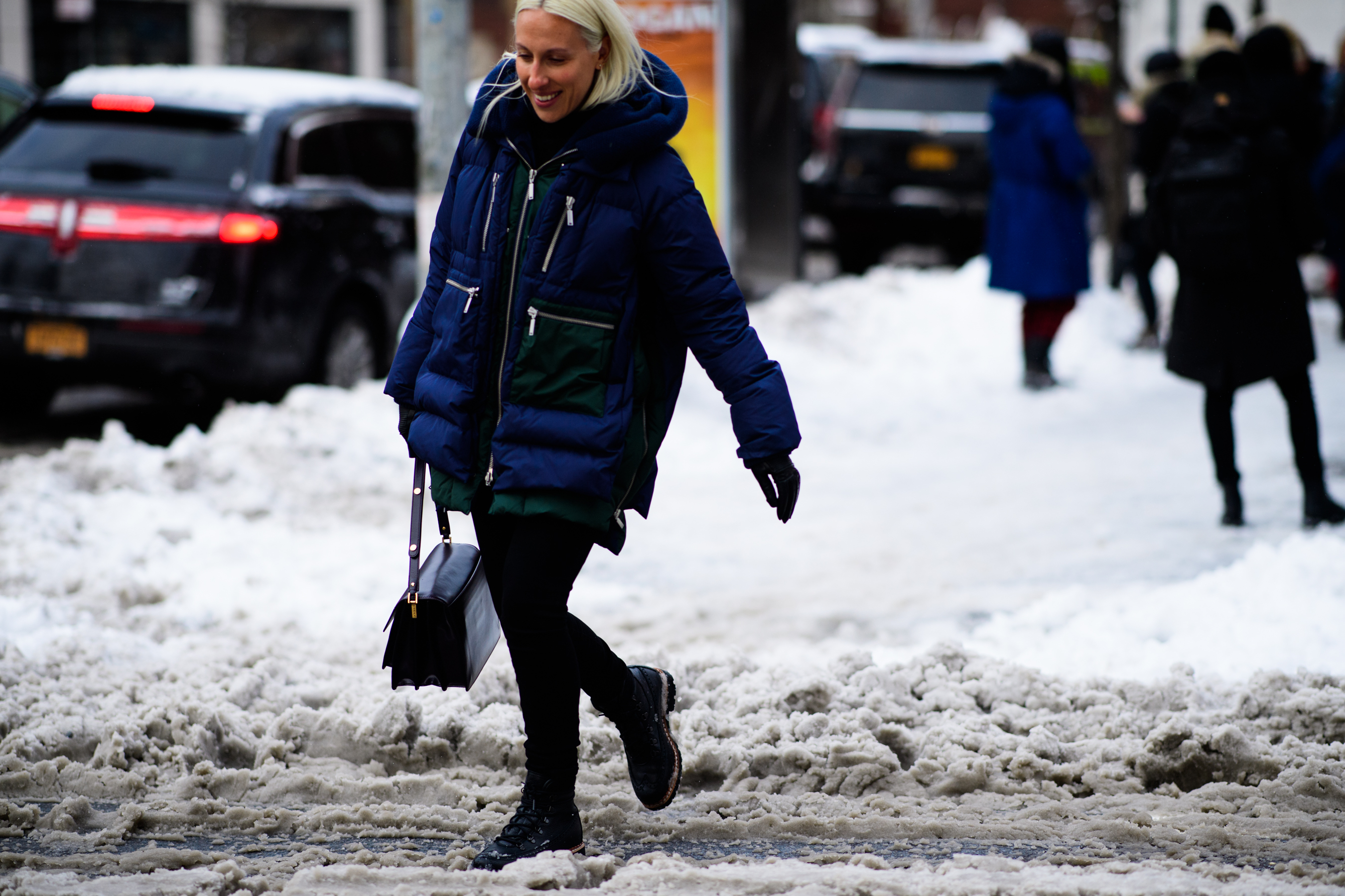 Woman wearing blue jacket