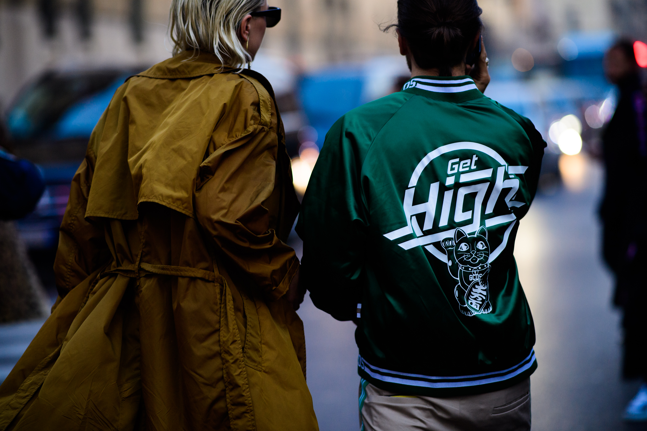 Man wearing jacket with jet high text