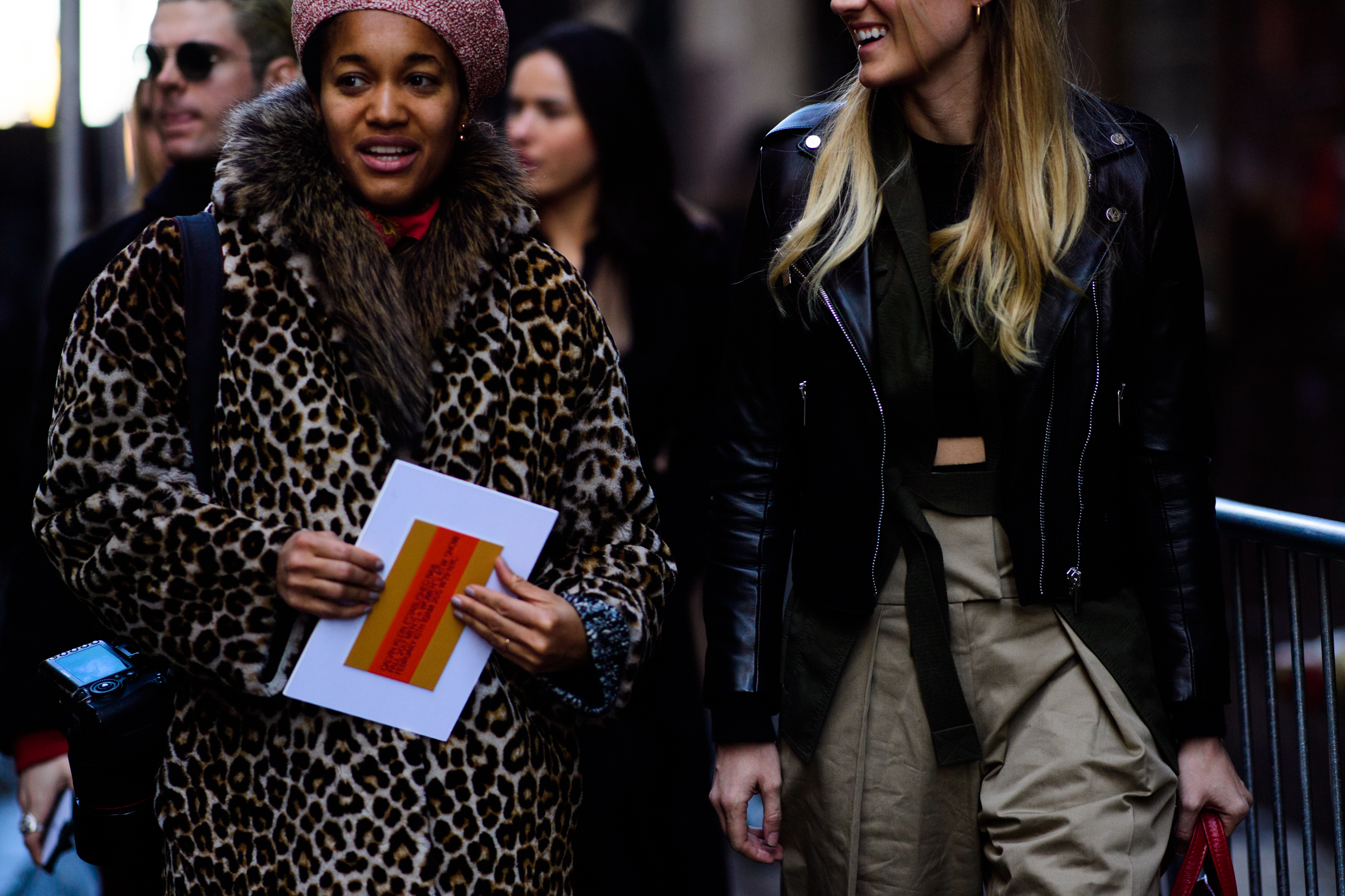Woman wearing panther coat