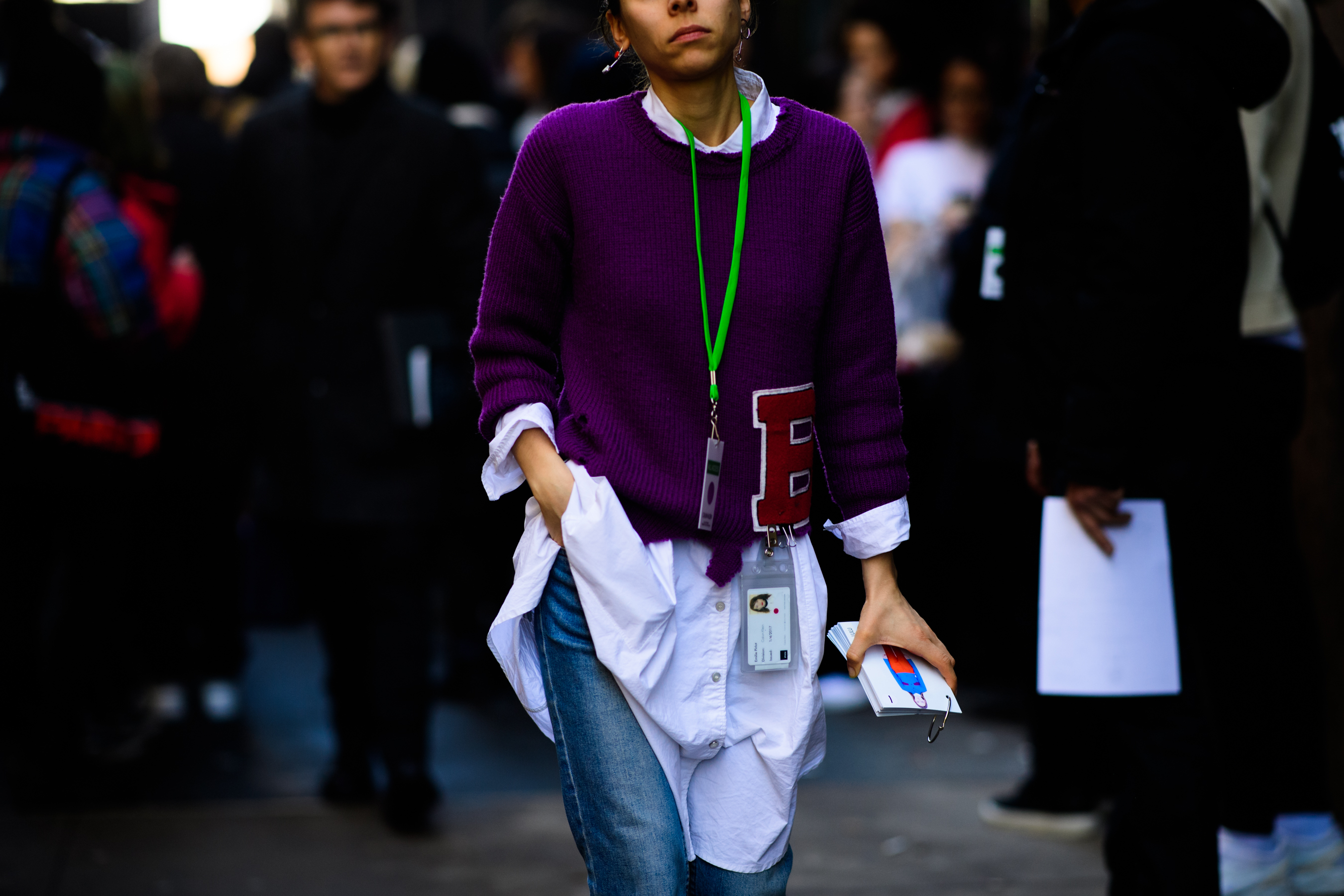 Woman wearing violet sweater