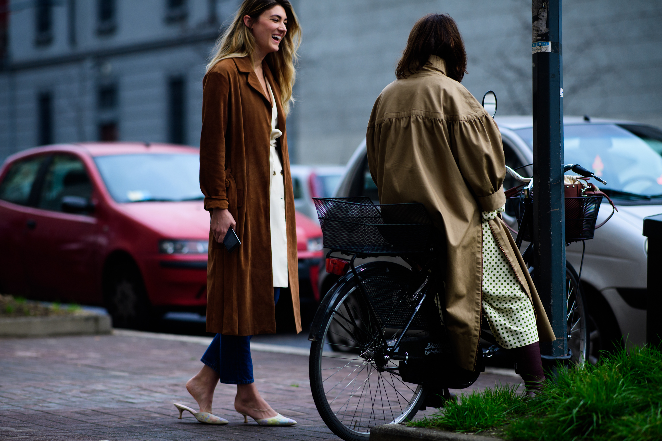 Woman wearing brown coat