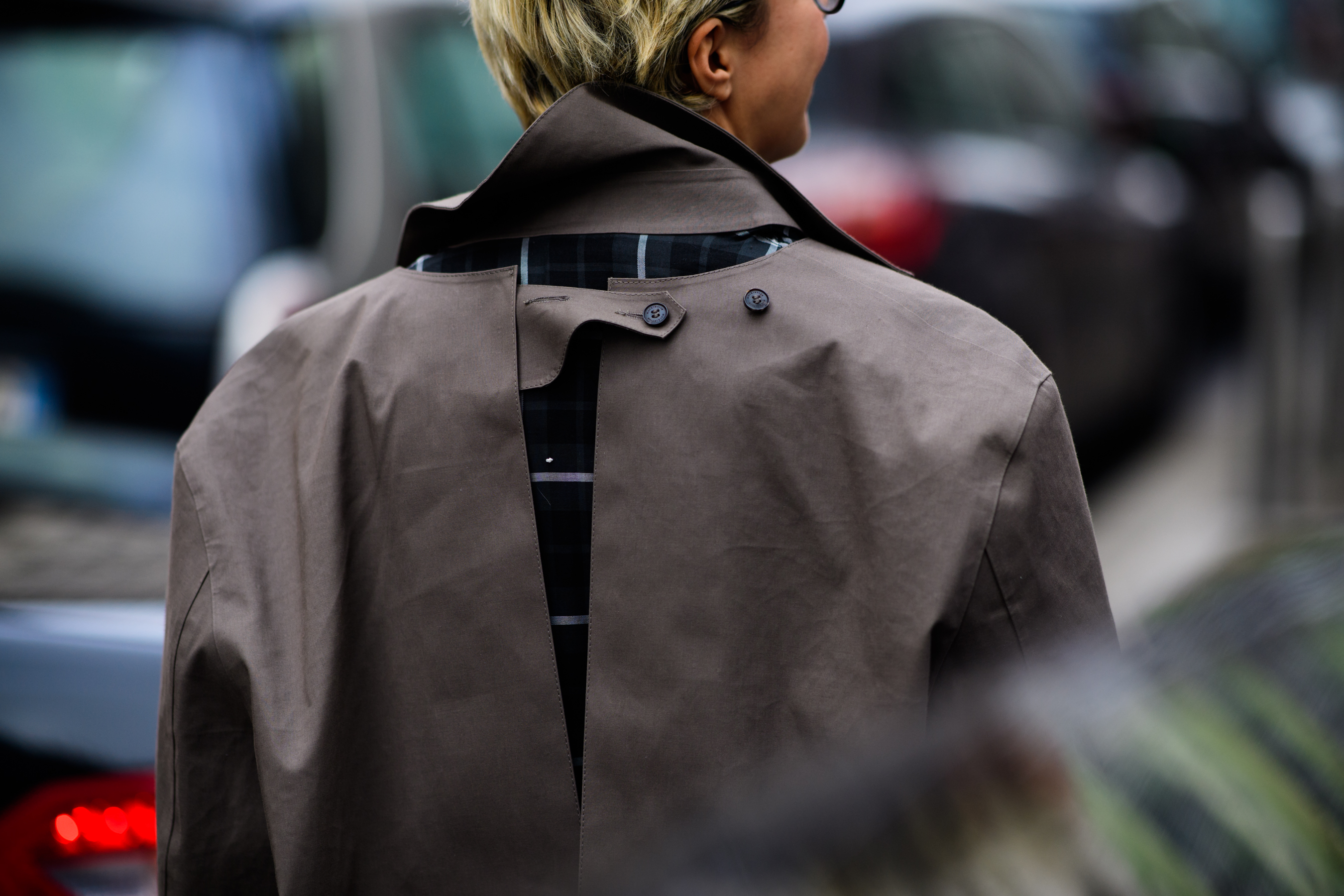 Woman wearing grey coat