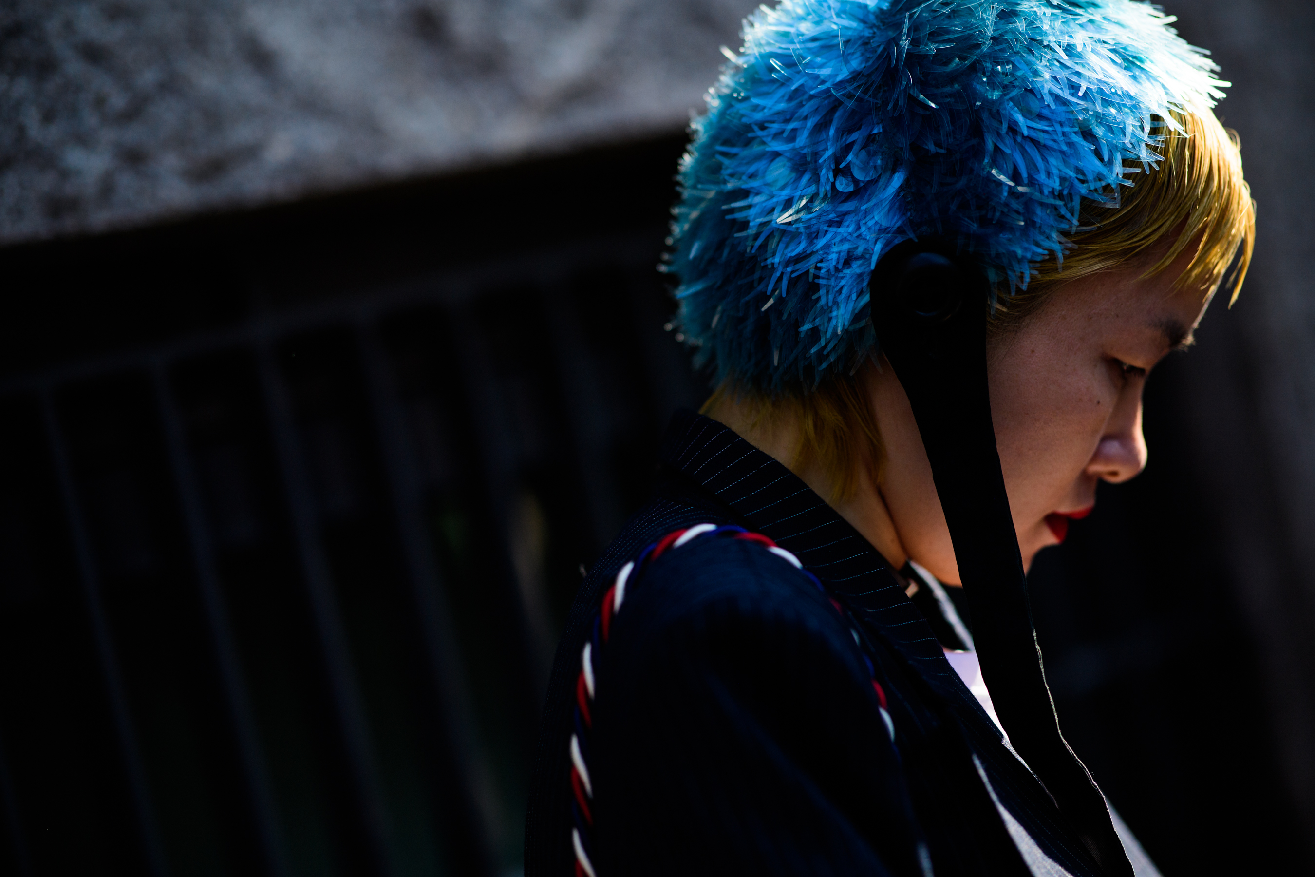 Woman wearing blue hat