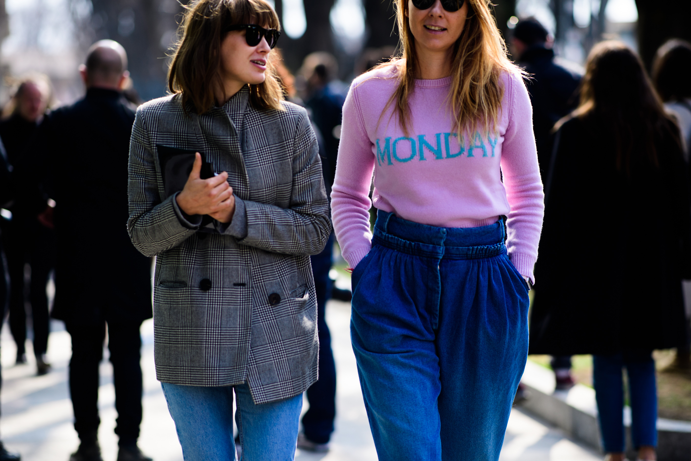 Woman wearing pink sweater Alberta Ferretti