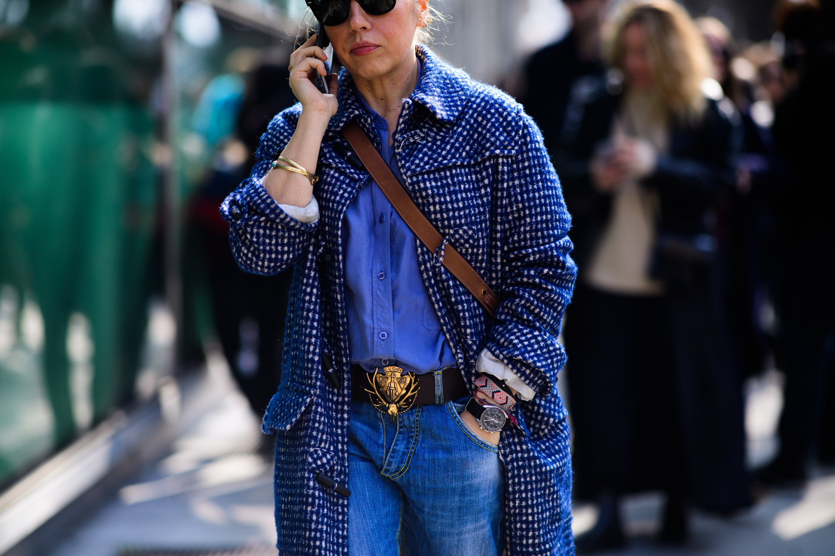 Woman wearing golden belt