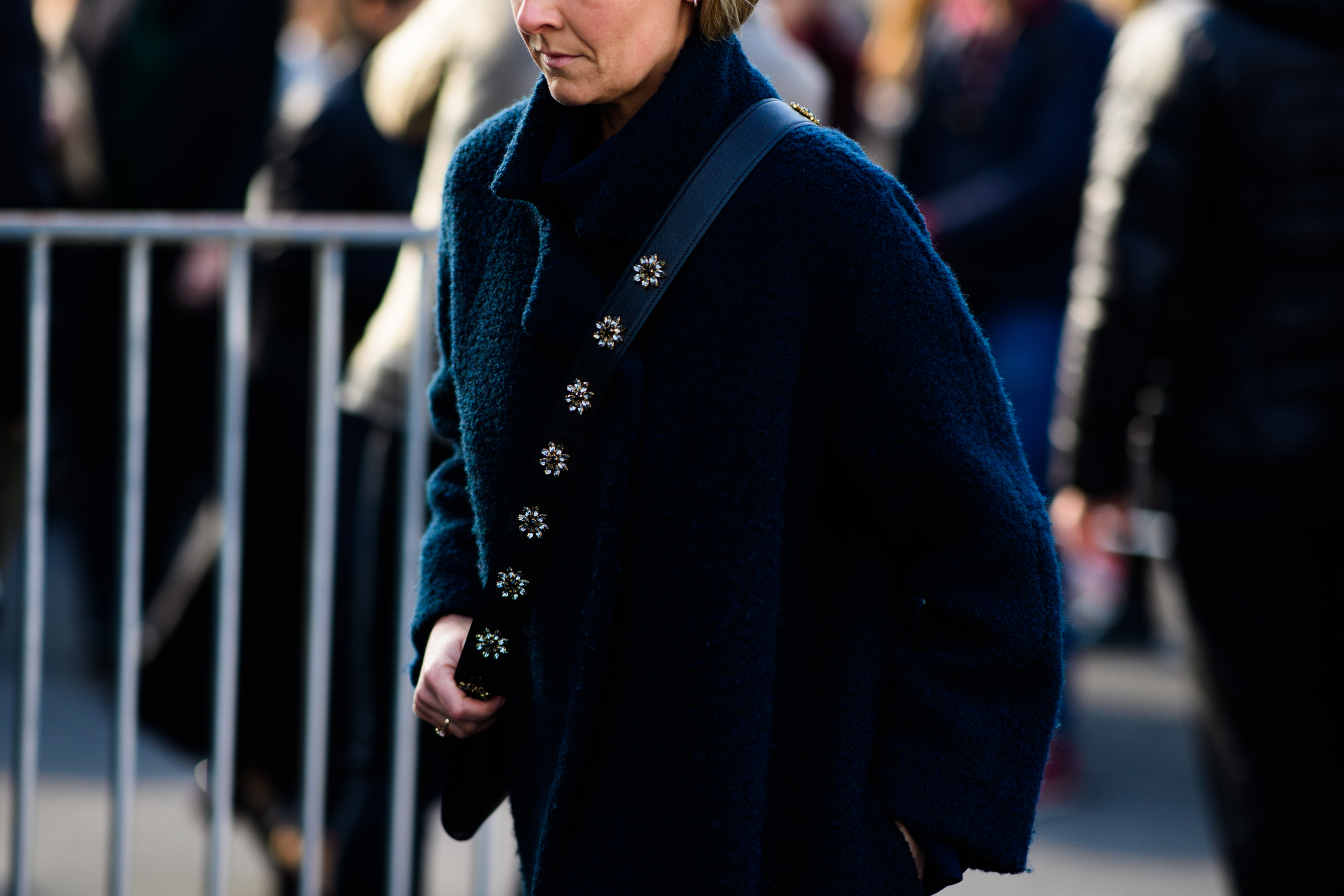 Woman wearing blue coat