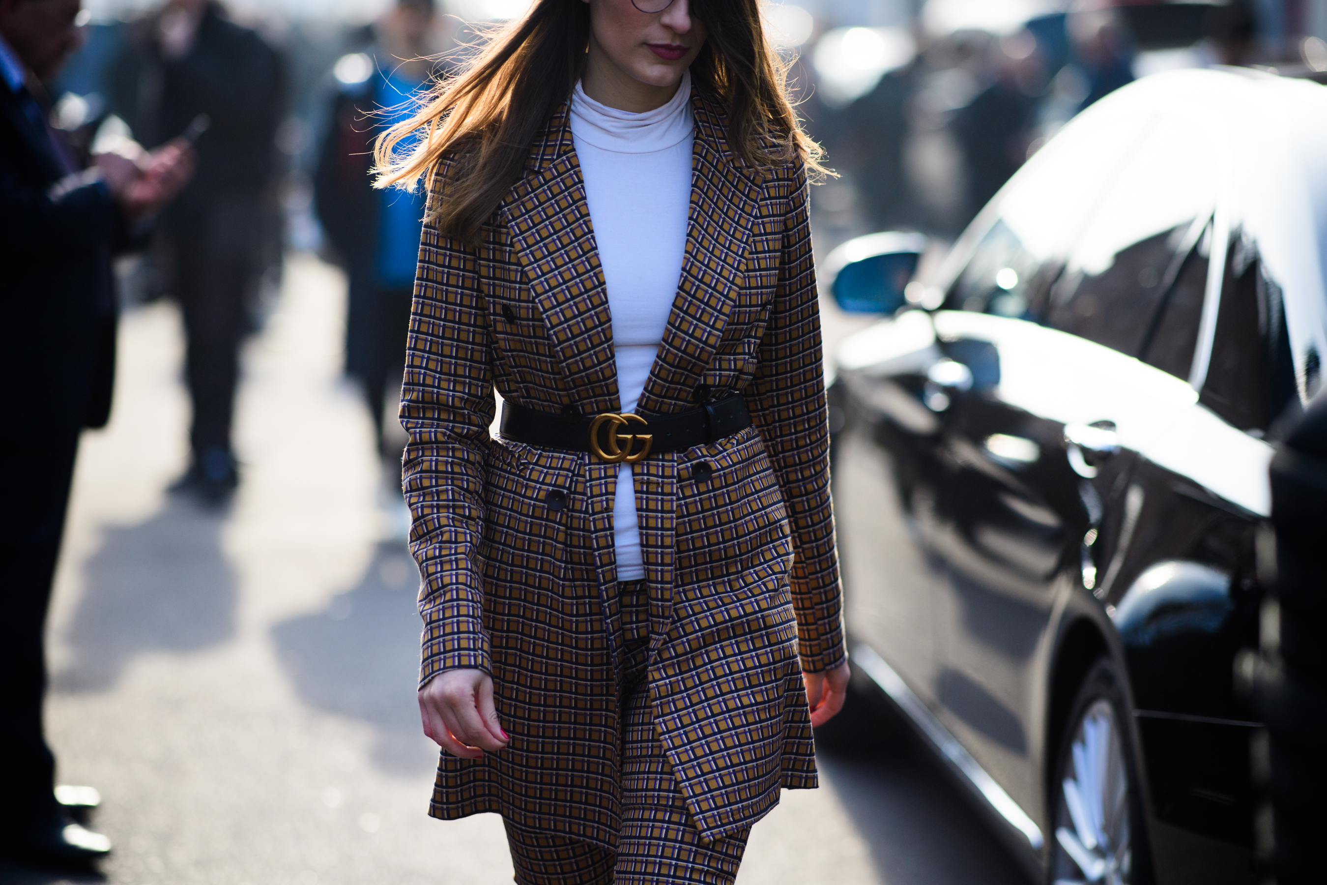 Woman wearing Gucci belt