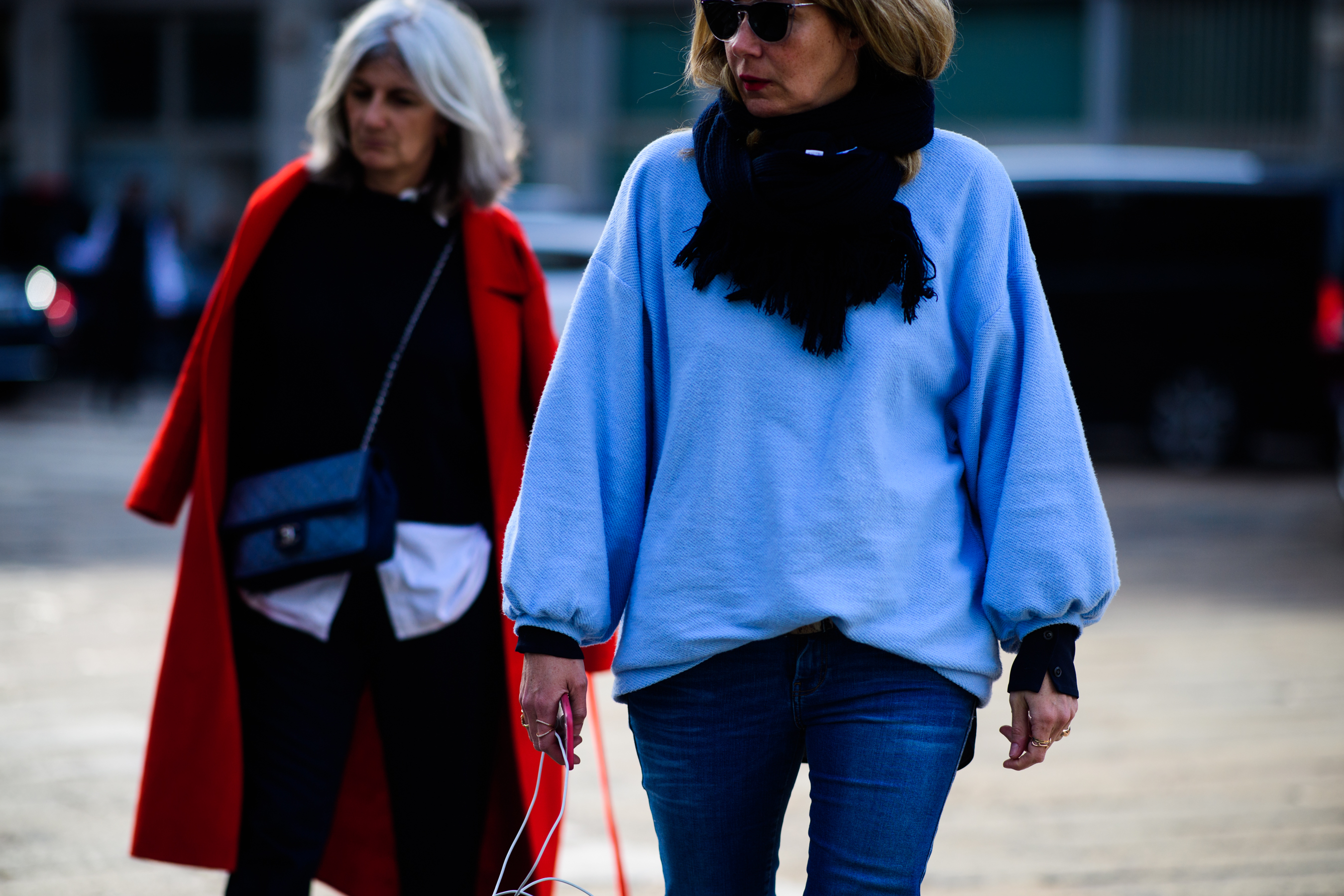 Woman wearing blue sweater