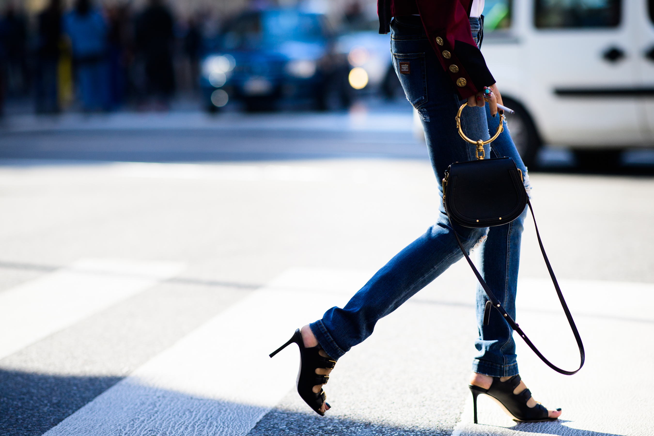 Woman wearing blue jeans