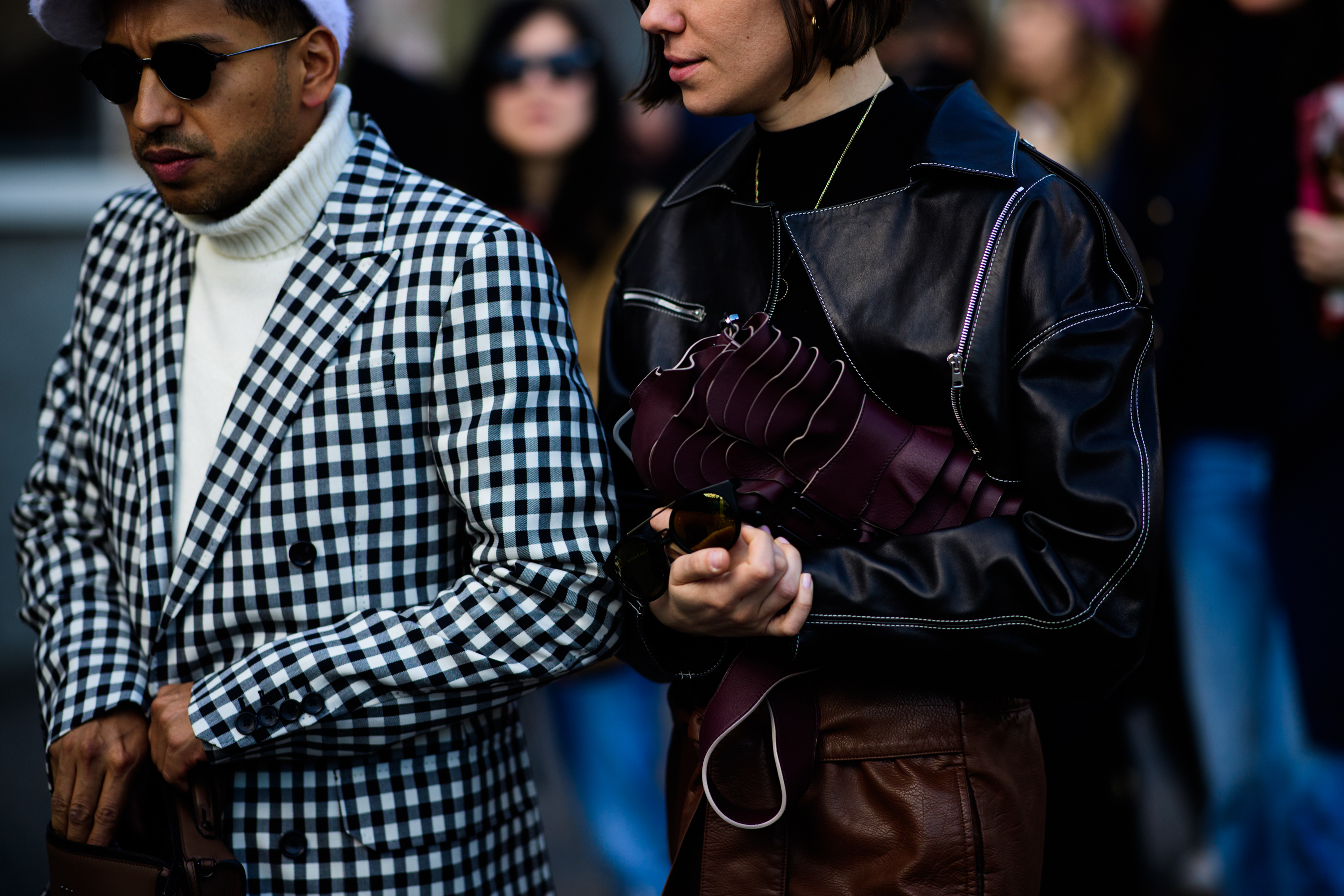 Man wearing checkered jacket