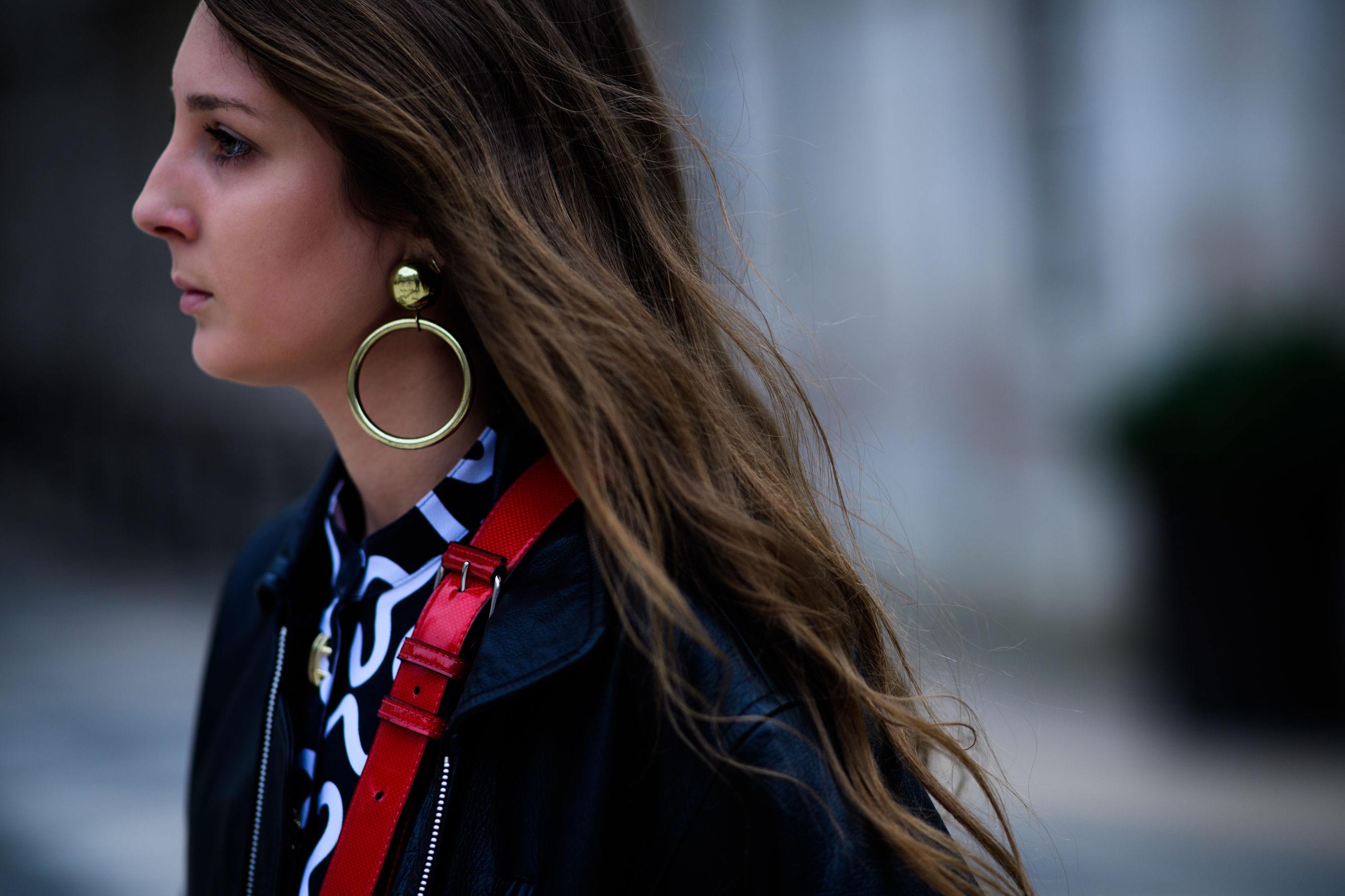 Woman wearing circle earring