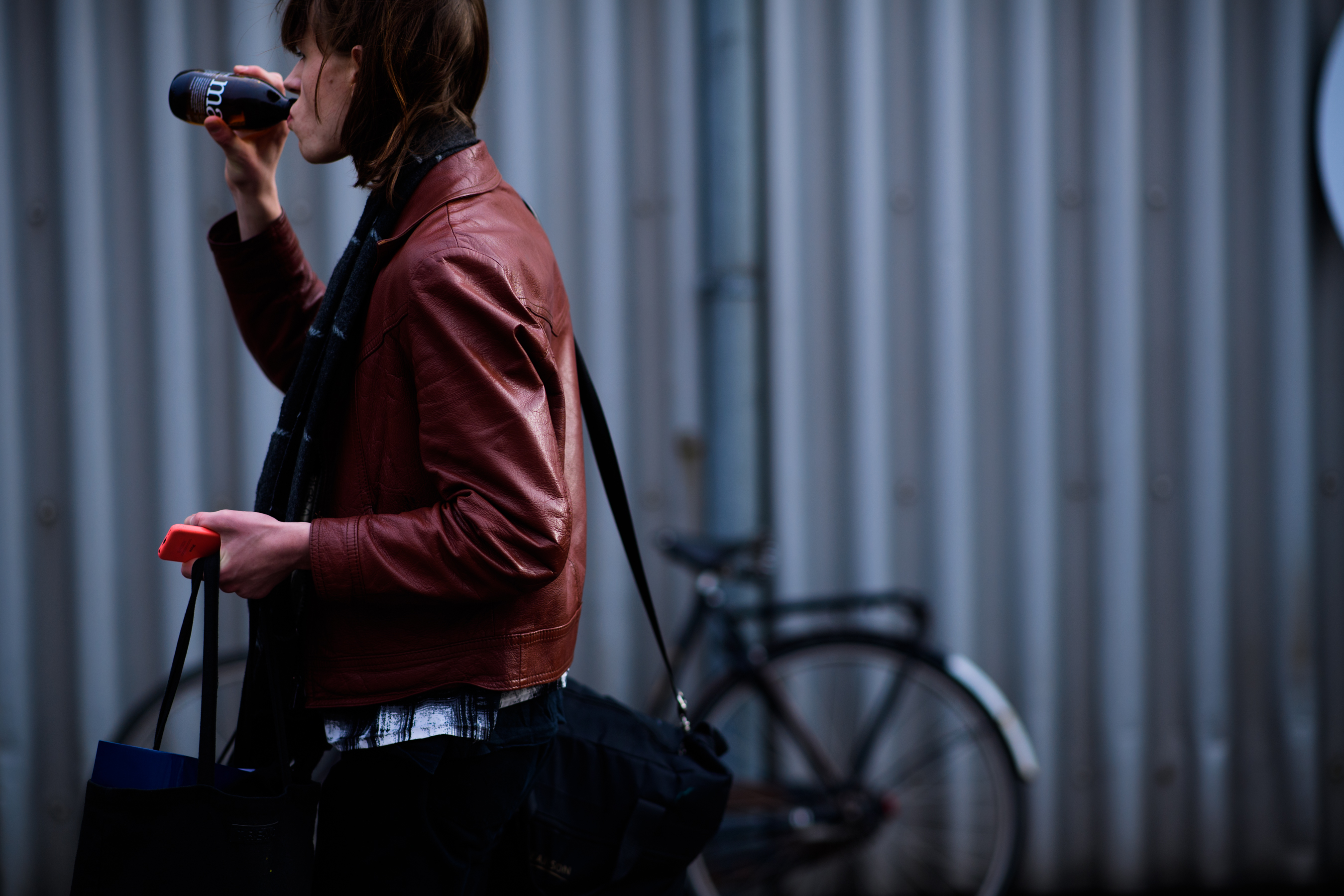 Woman wearing brown jacket