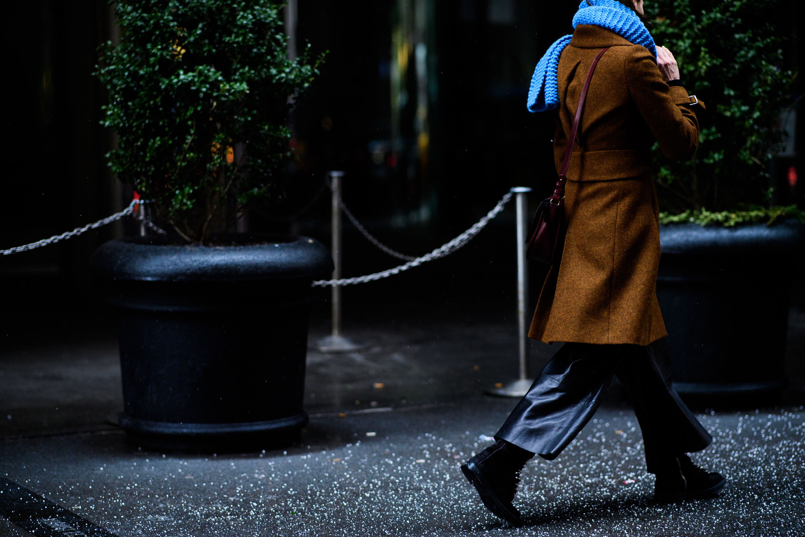 Woman wearing bright blue scarf