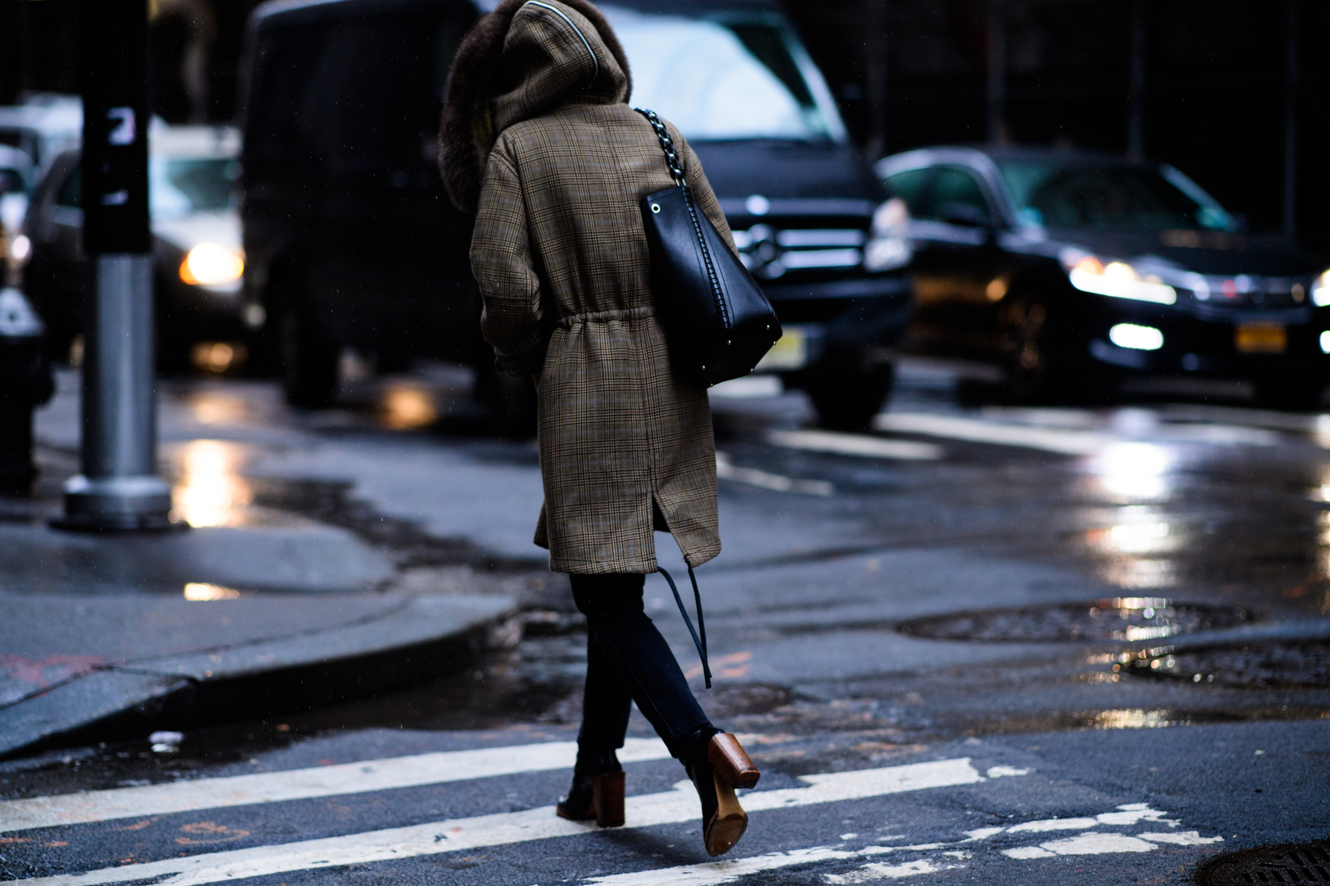 Woman wearing chunky wooden heel boots