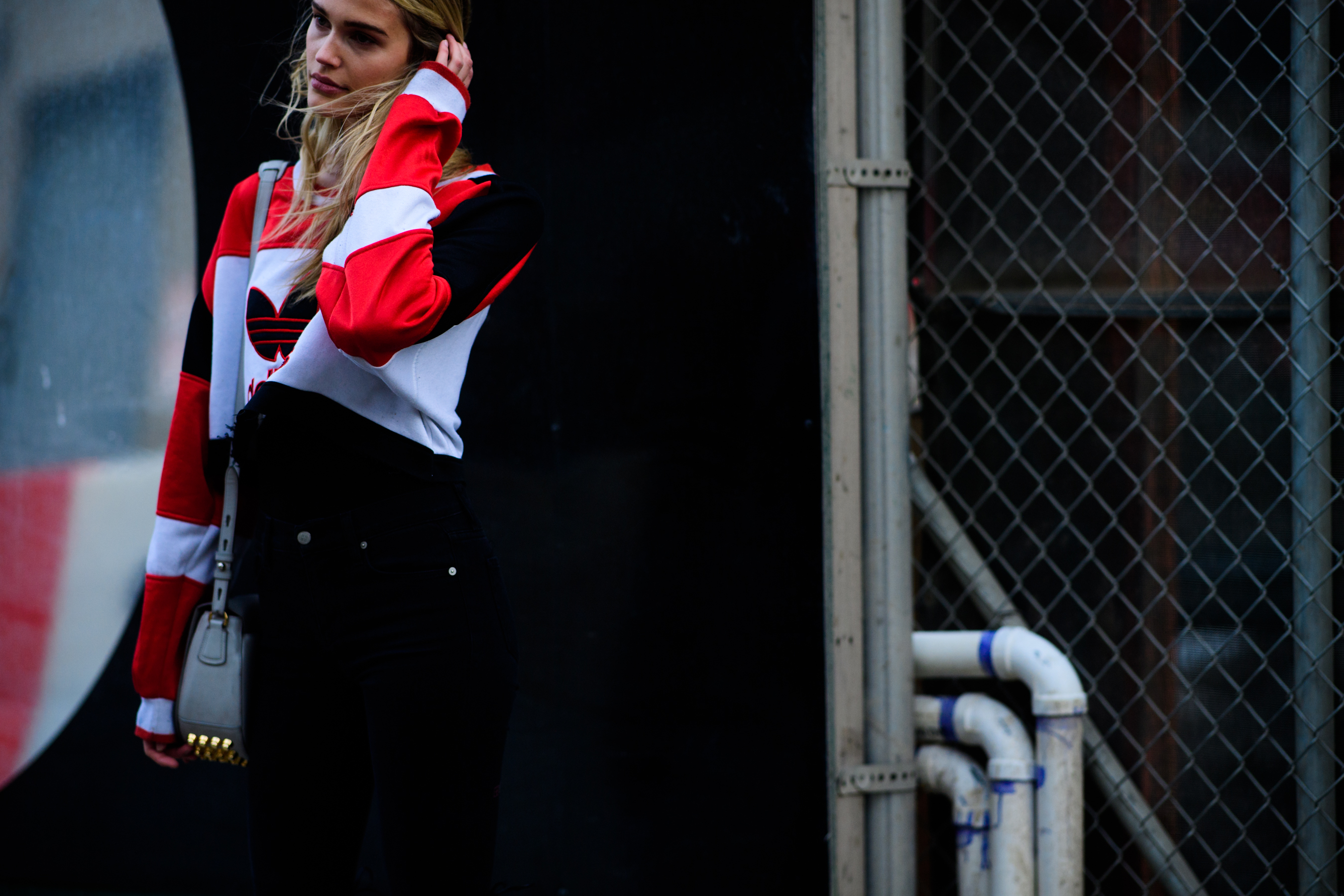 Woman wearing adidas hoodie