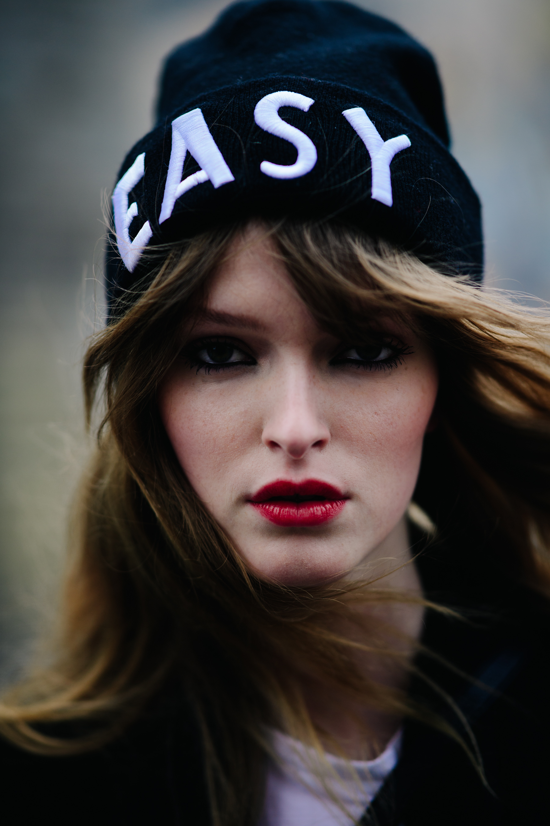 Portrait of model with red lips