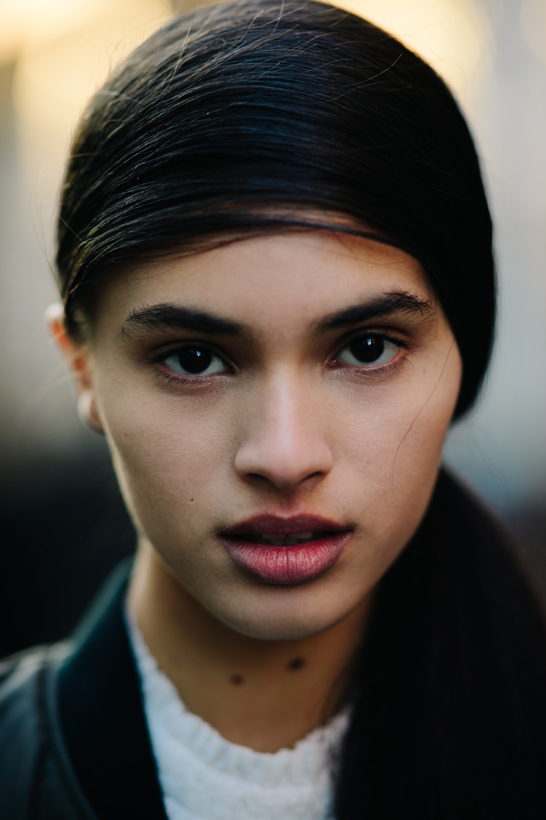 Portrait of model with hairstyle after the show