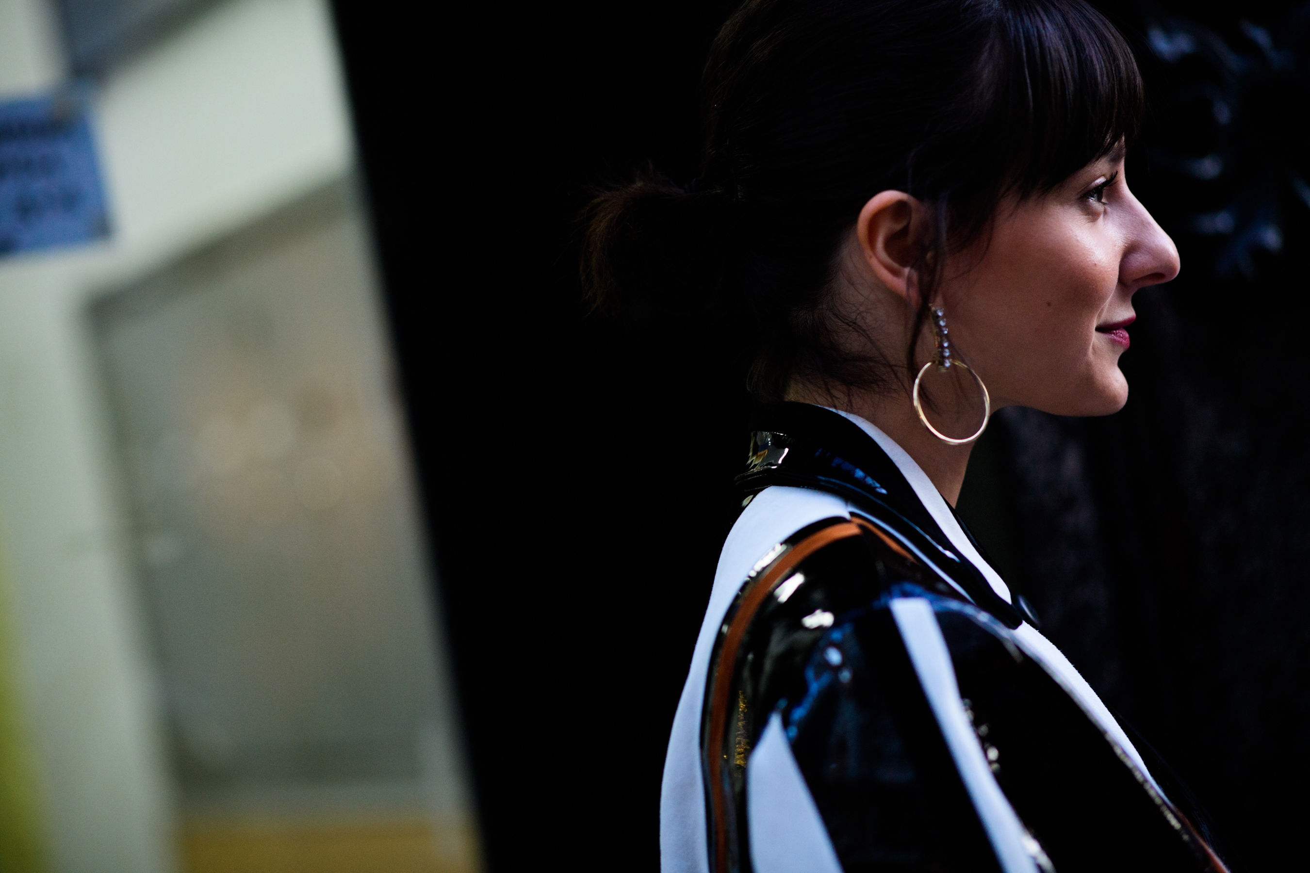 Refinery29 writer wearing shiny leather jacket