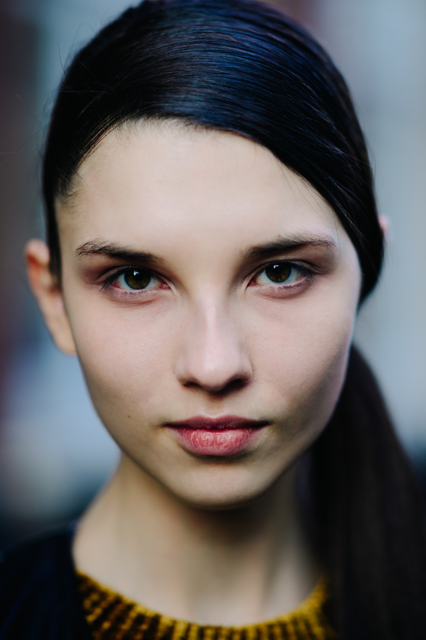 Portrait of model with dark hair