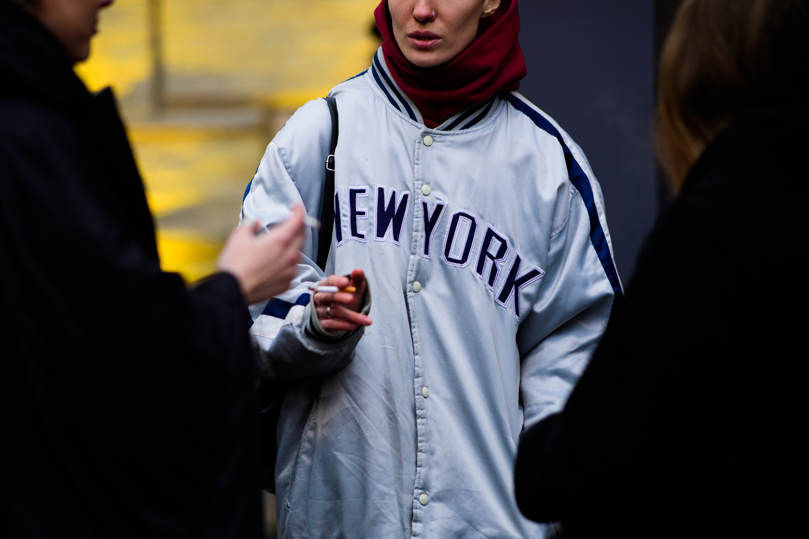 Woman wearing New York jacket