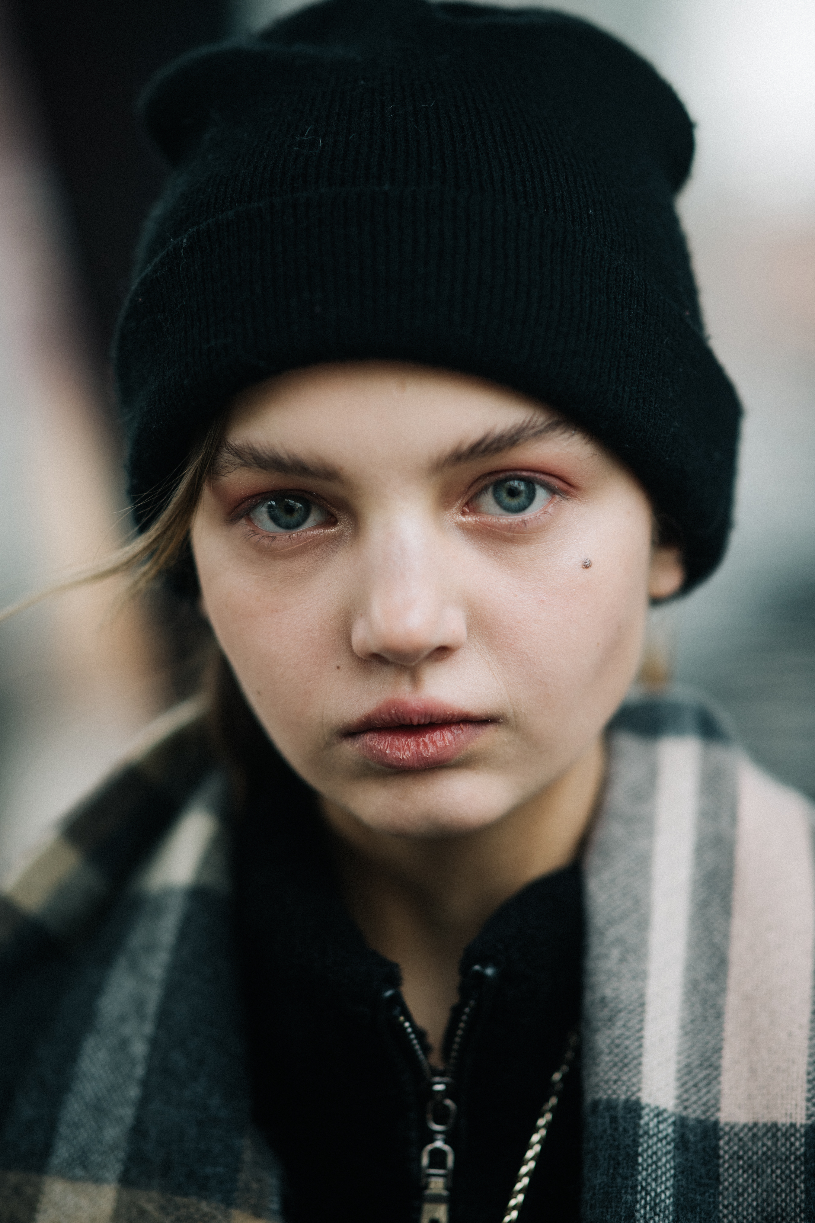 Portrait of model with blue eyes