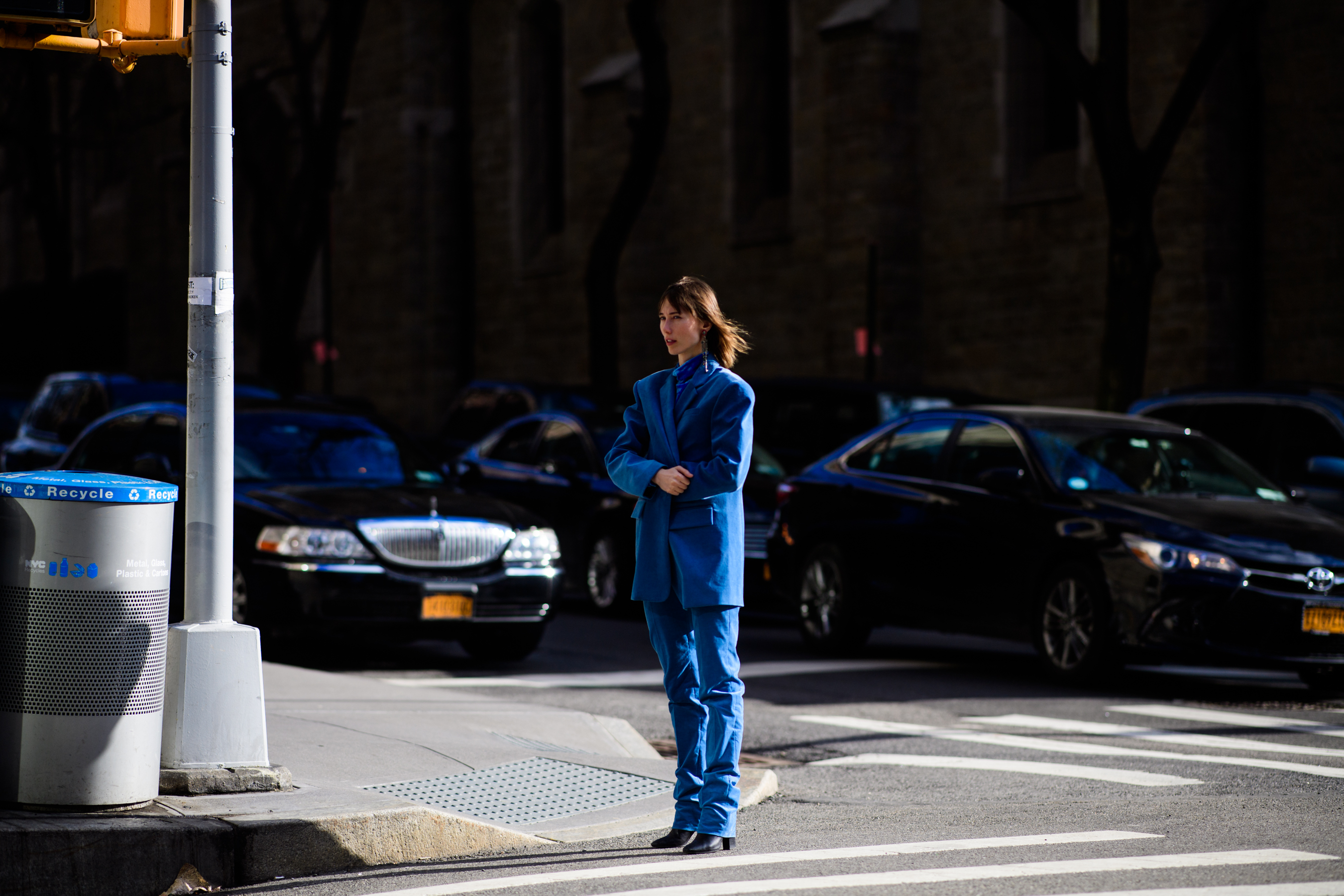 Woman wearing everything blue