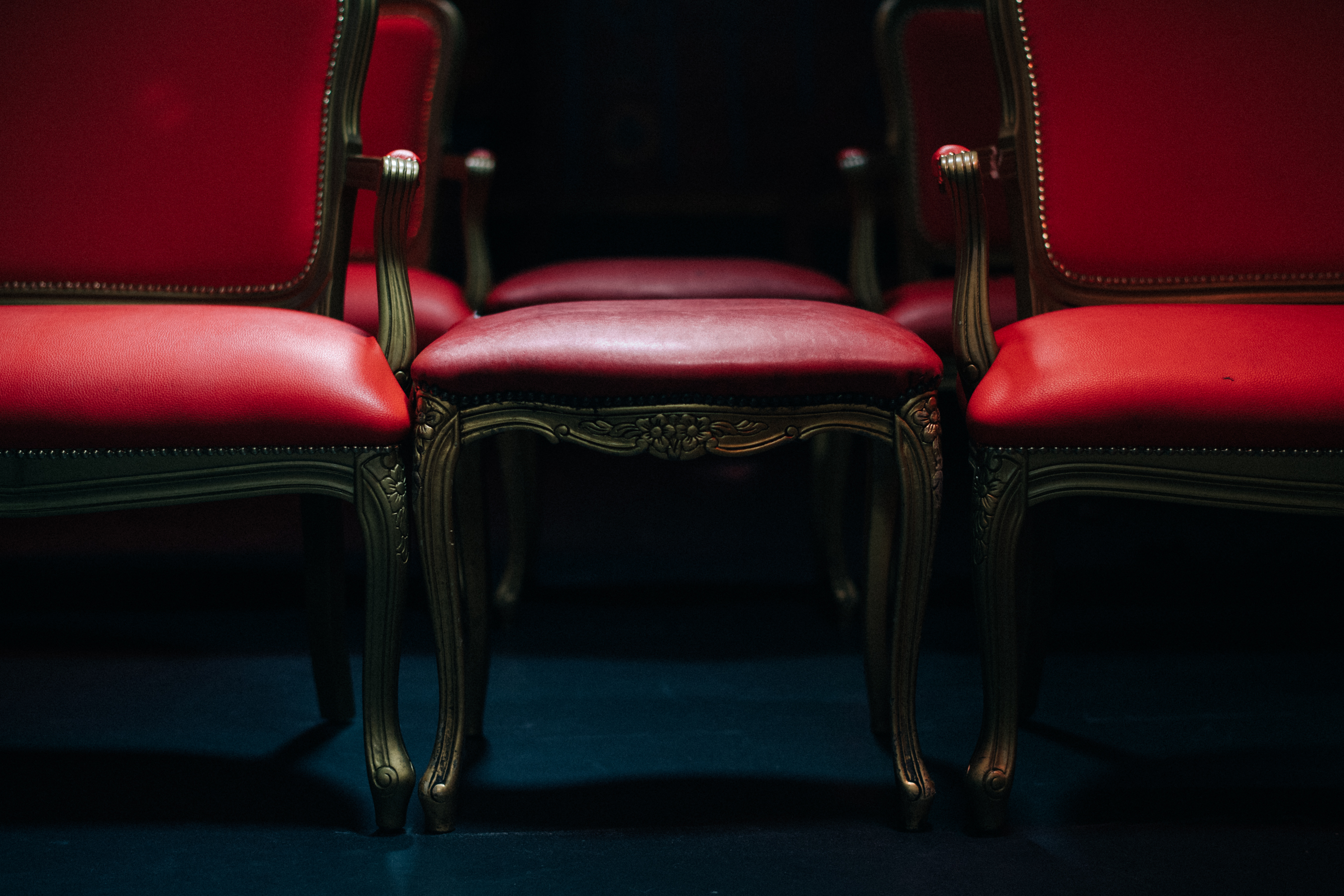 Red chairs at backstage