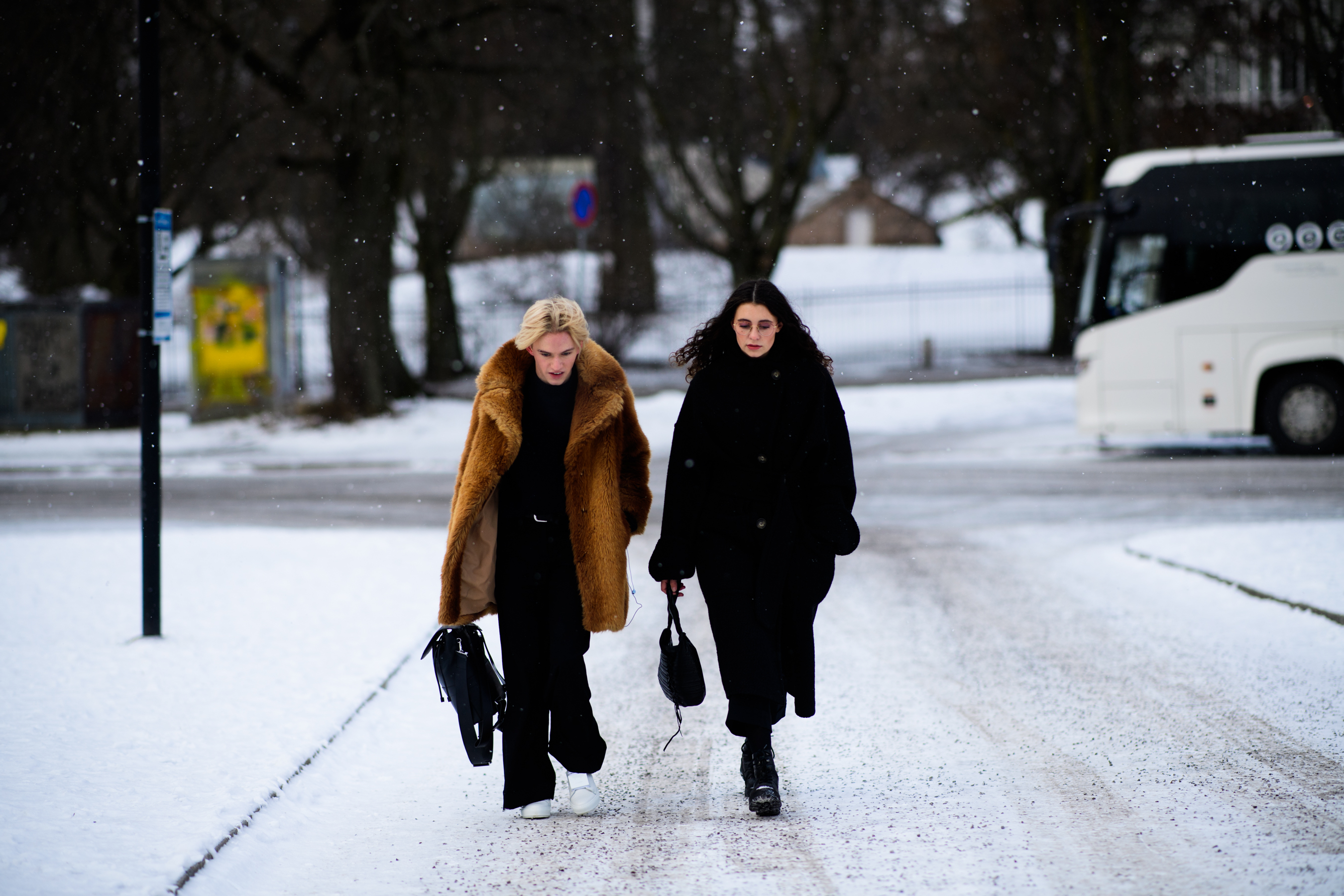 Woman wearing fur coat