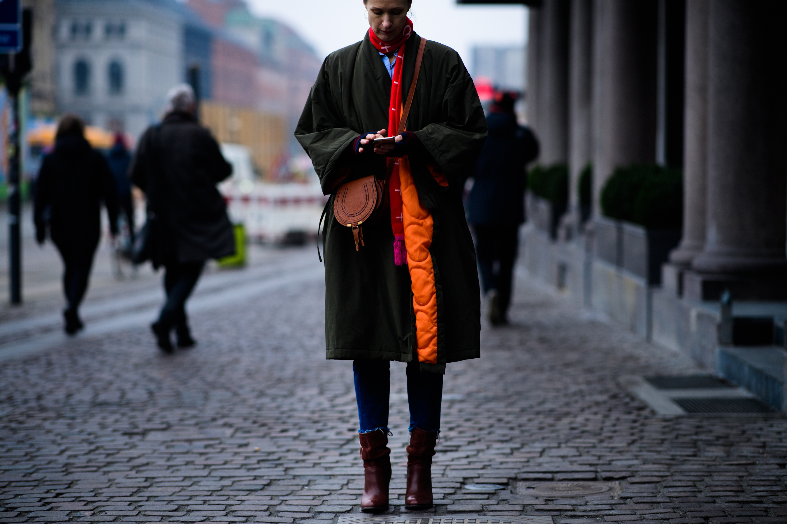 Woman wearing green coat