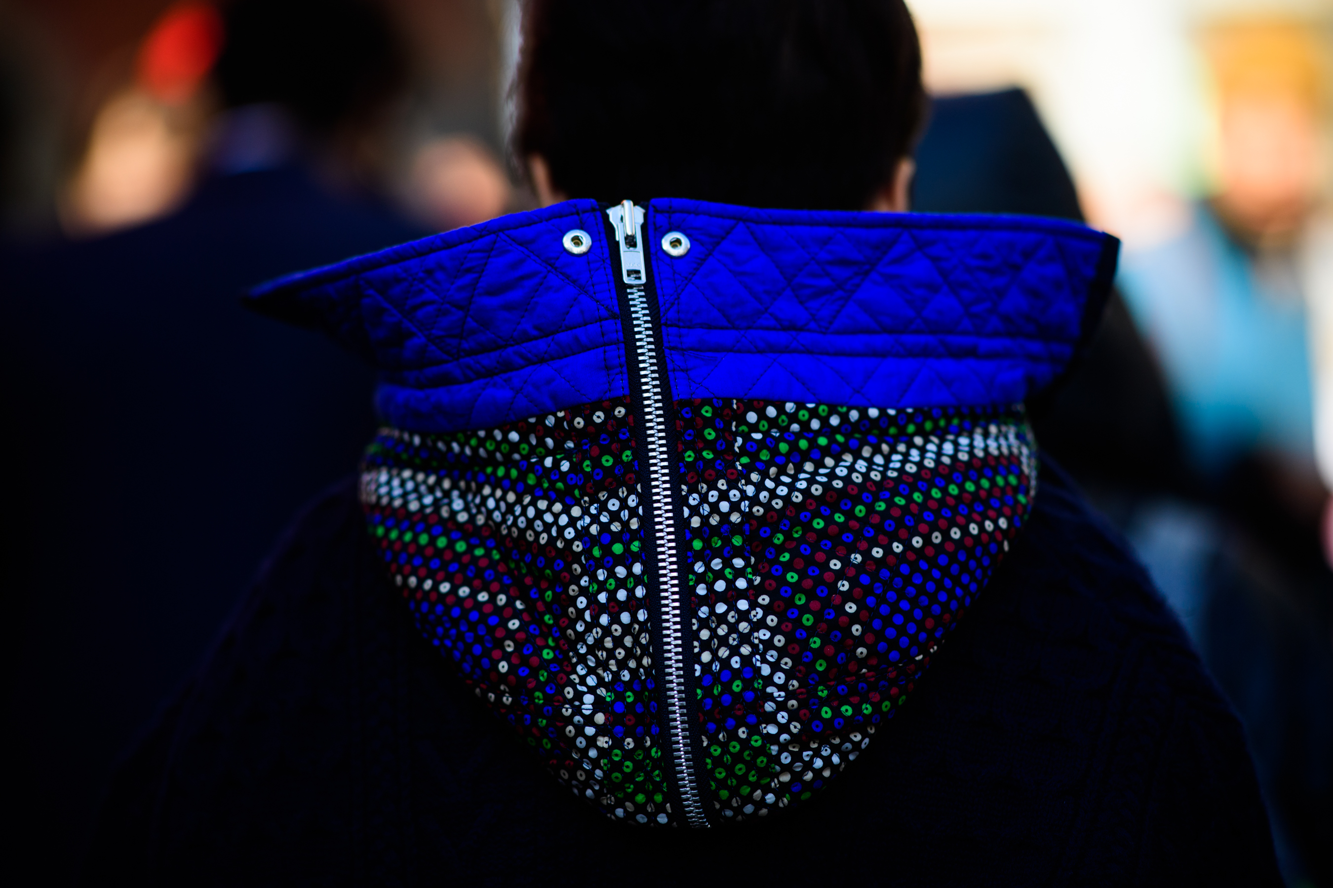 Woman with blue hood