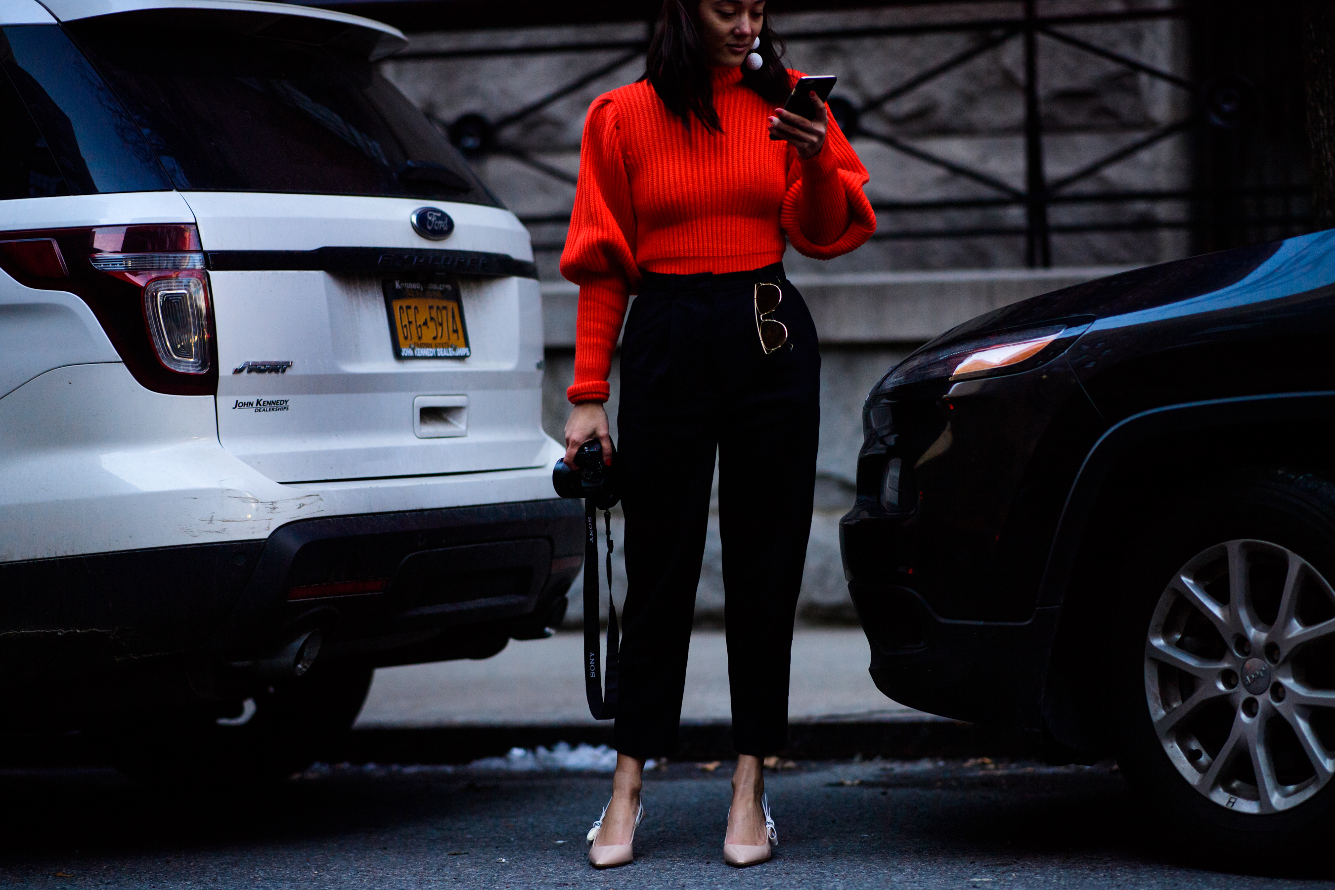 Woman wearing red sweater