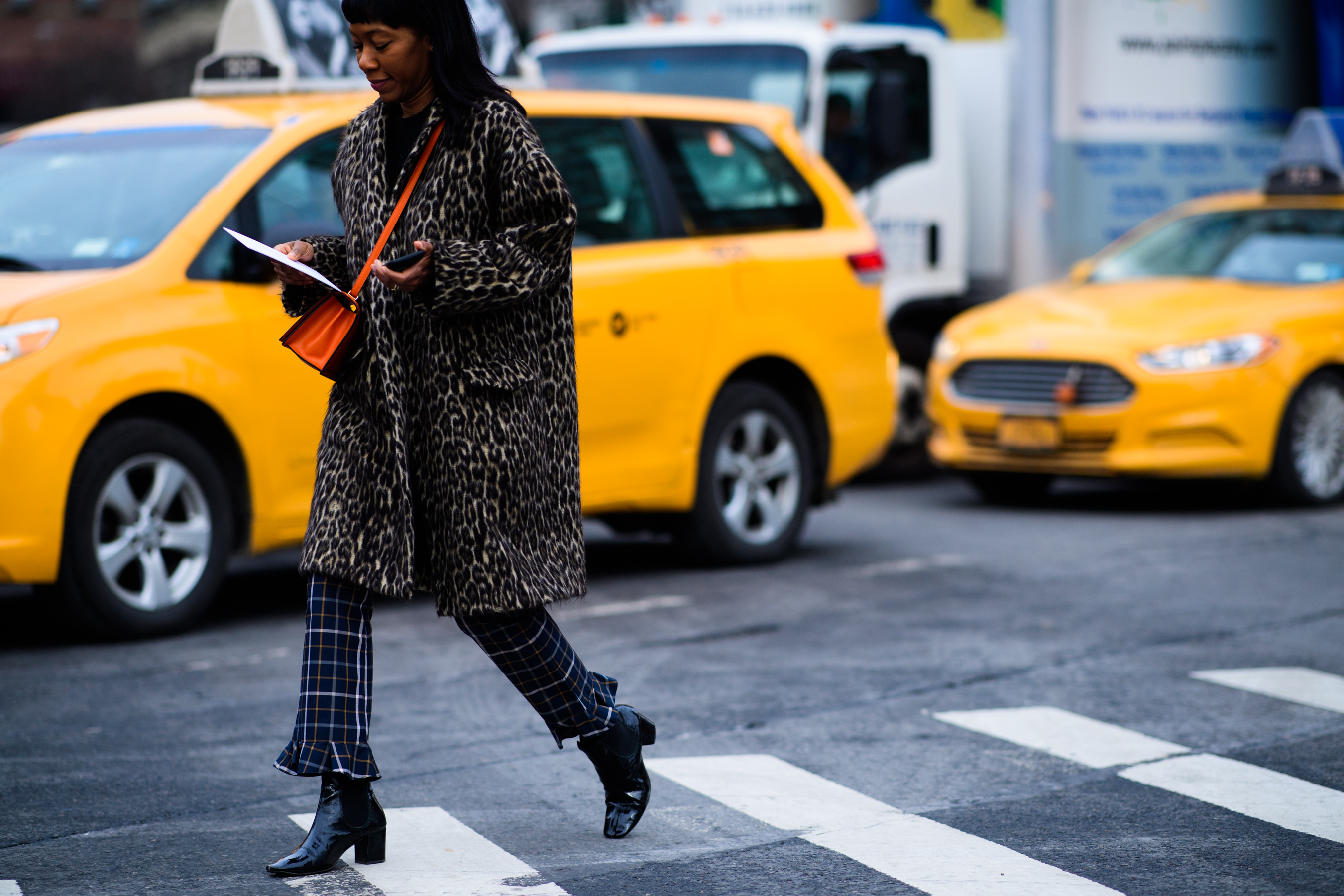 Woman wearing panther coat