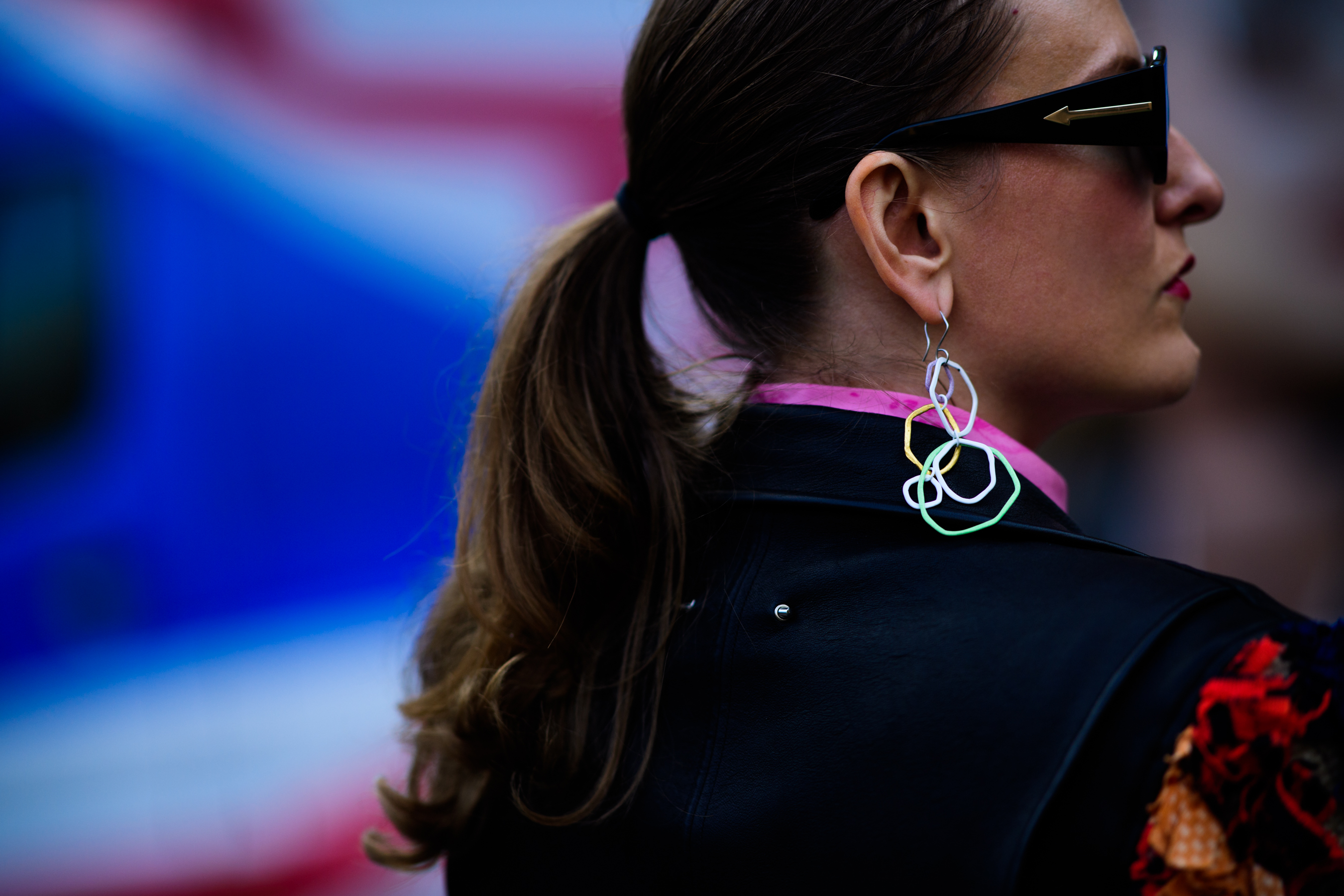 Woman wearing colorful earring