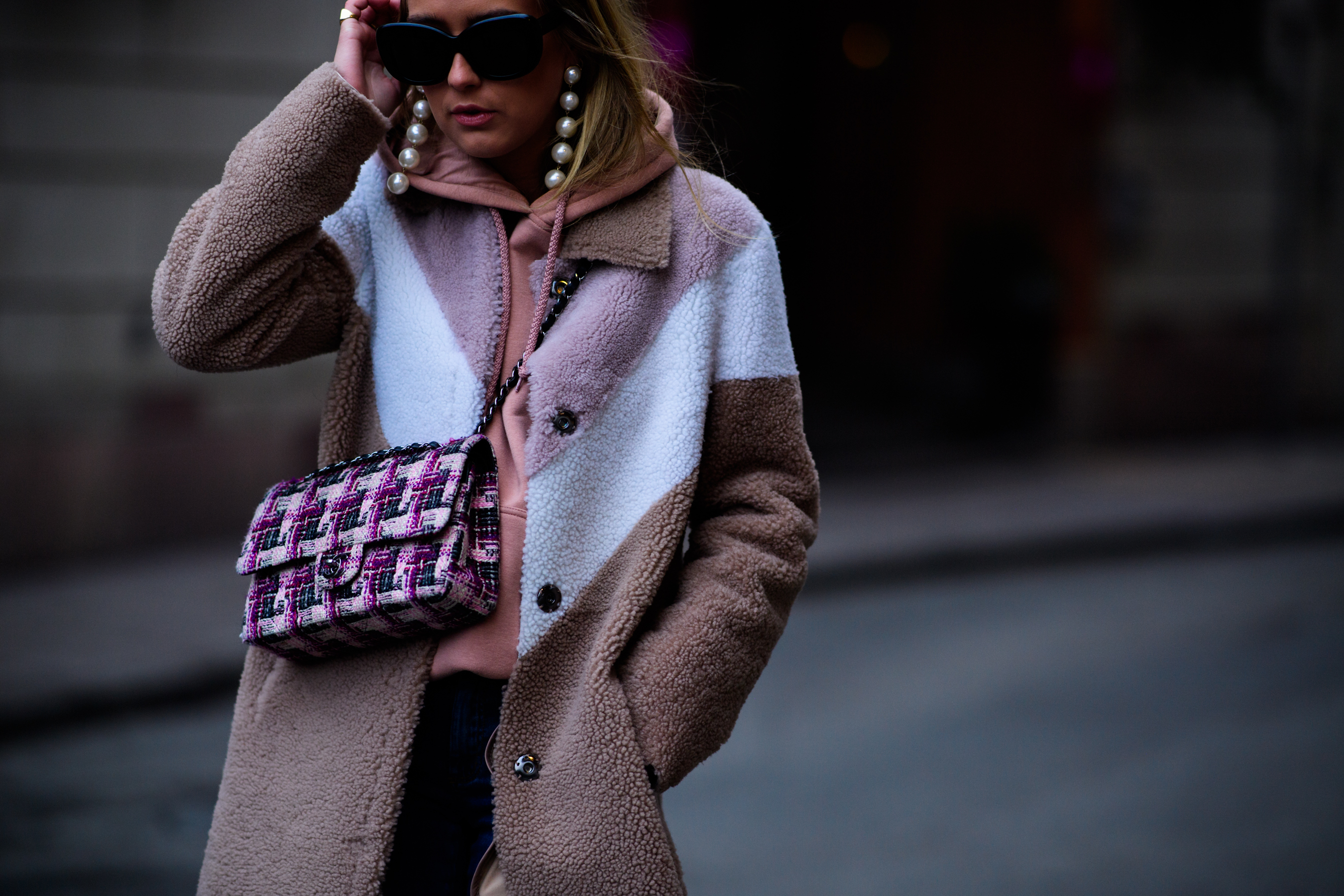Woman wearing brown coat