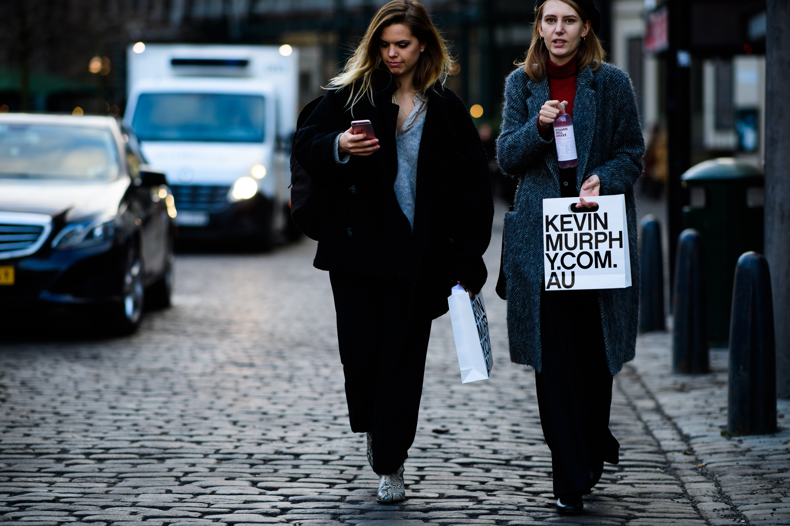 Woman wearing grey coat