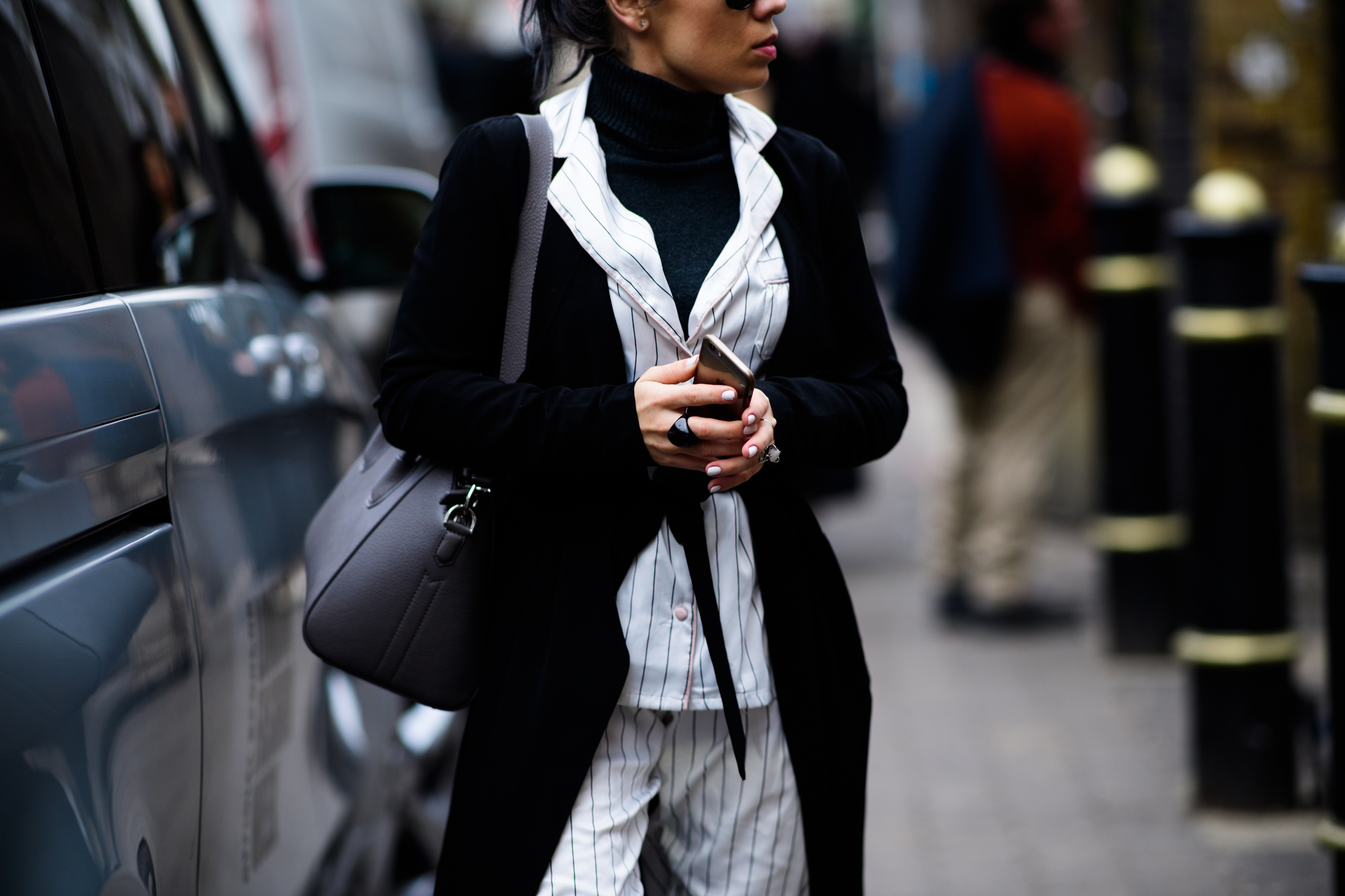 Woman wearing pyjama style outfit