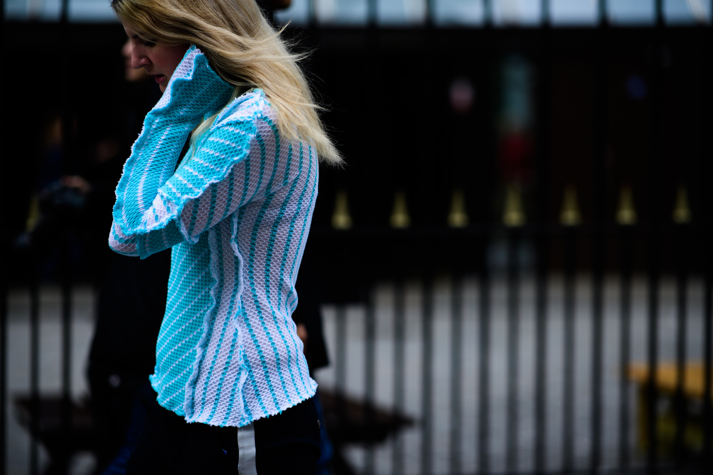 Woman wearing blue top