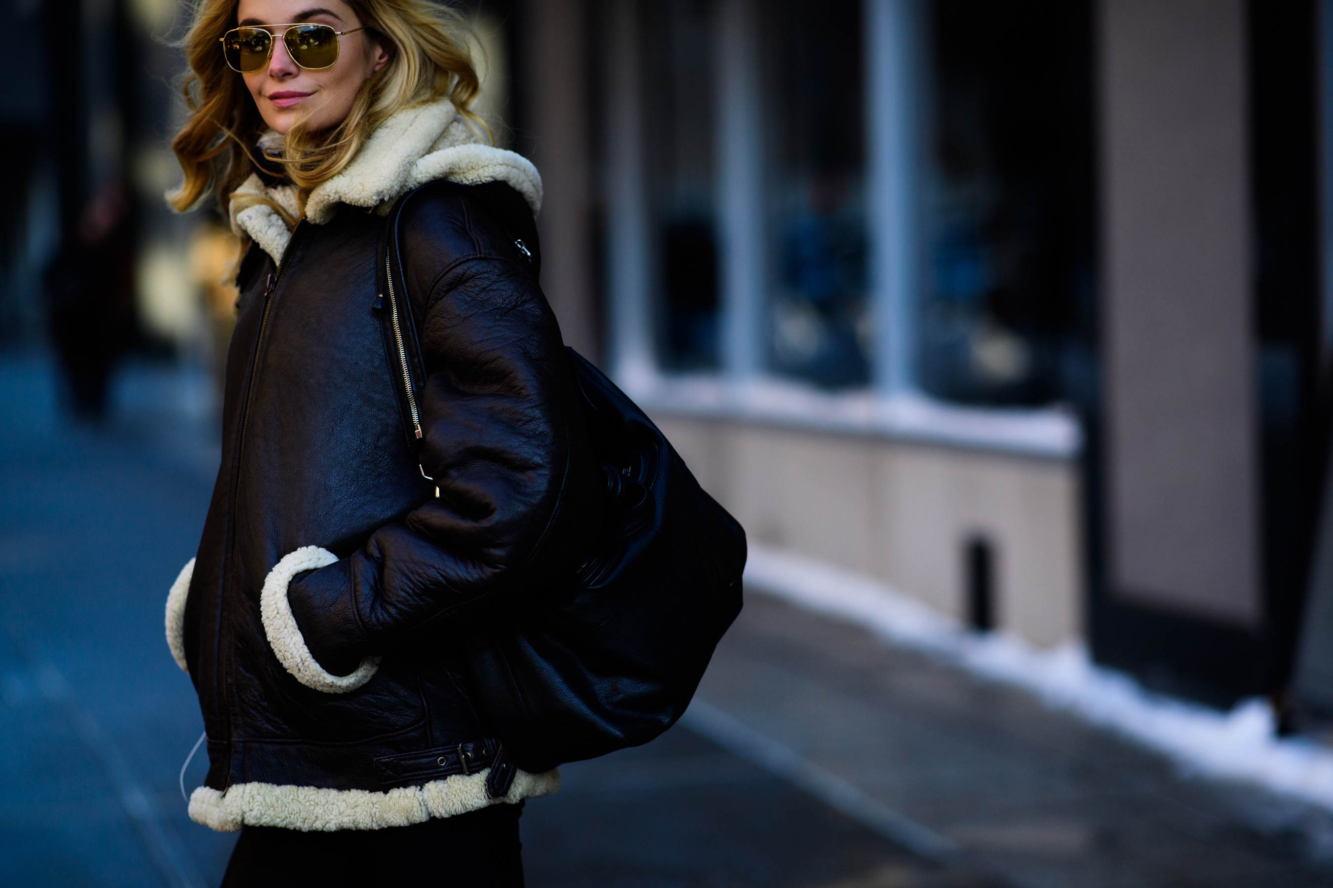 Woman wearing black backpack