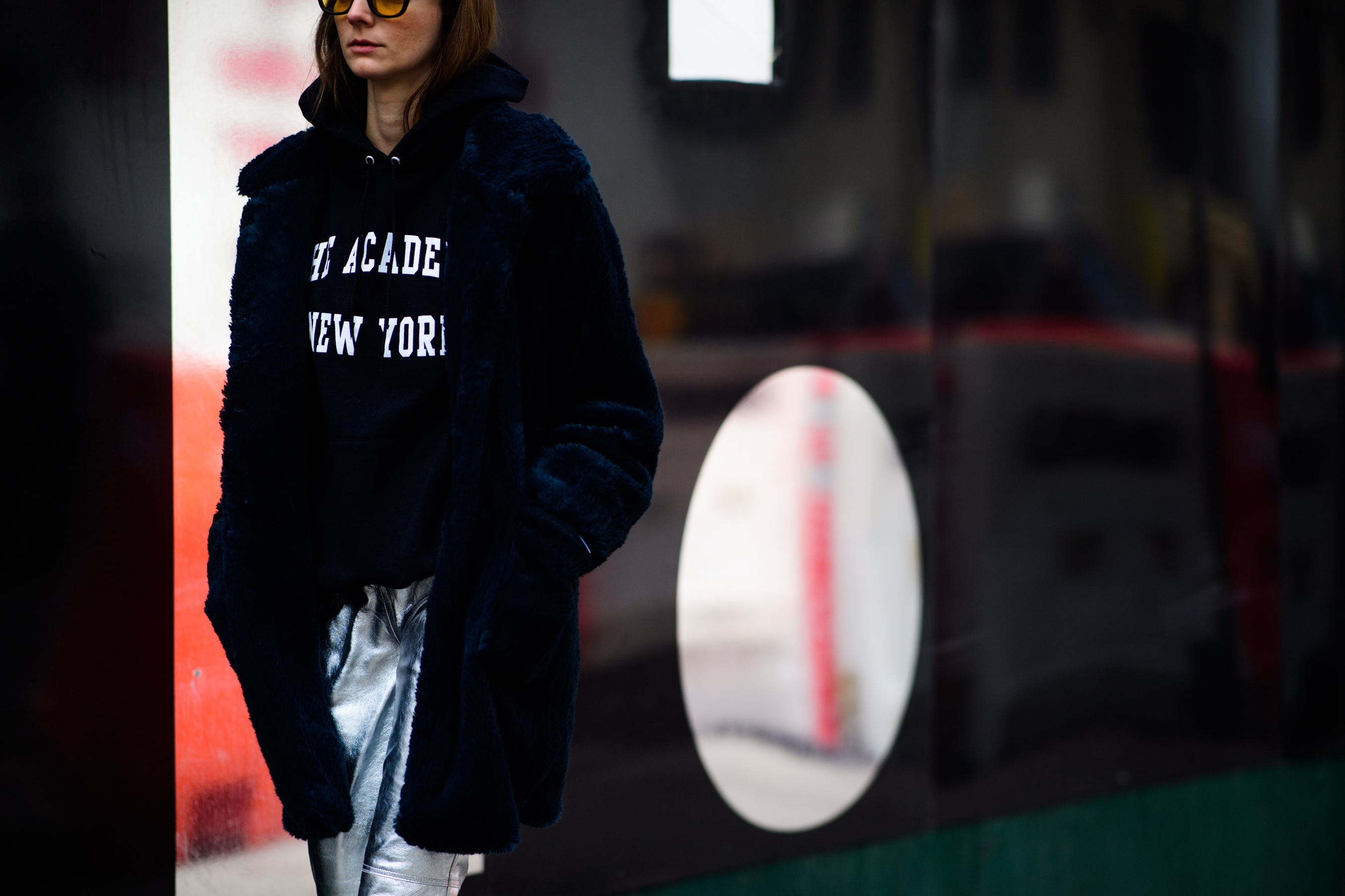 Woman wearing black coat