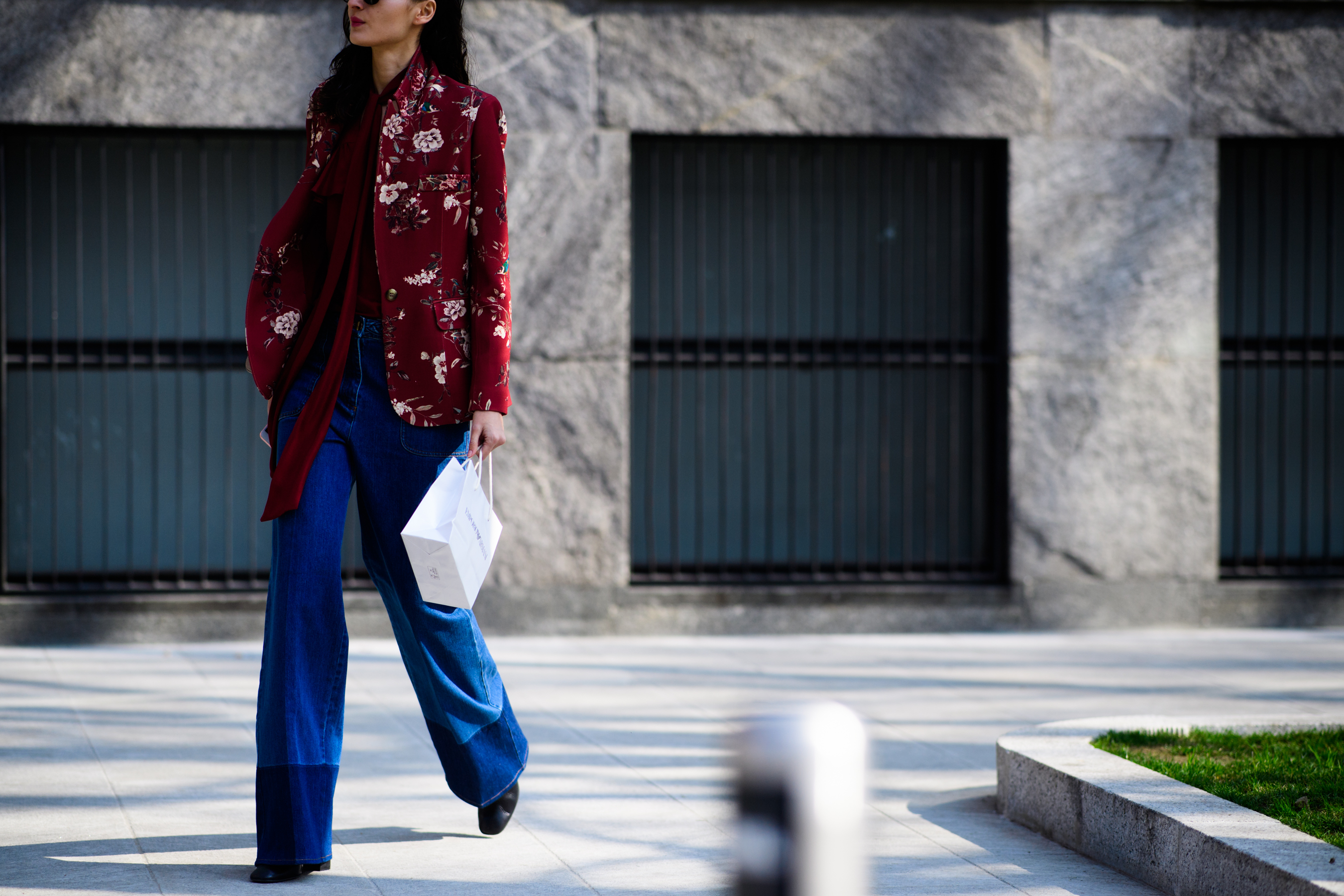 Woman wearing blue pants