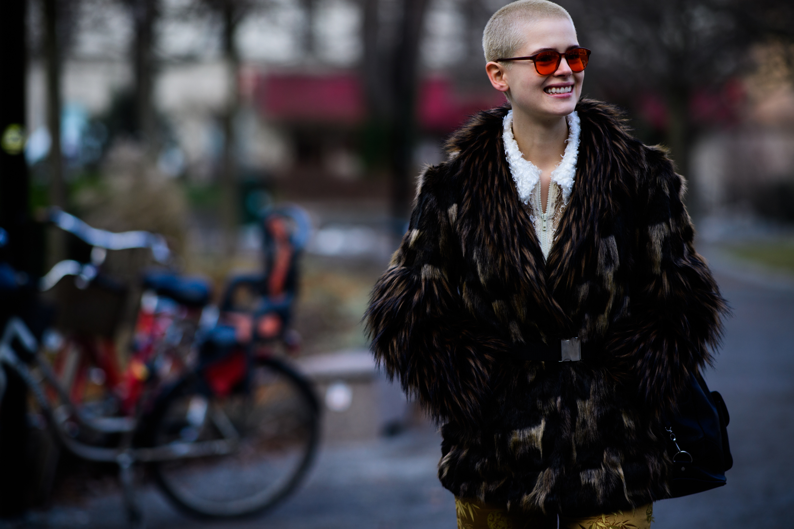 Woman wearing fur coat