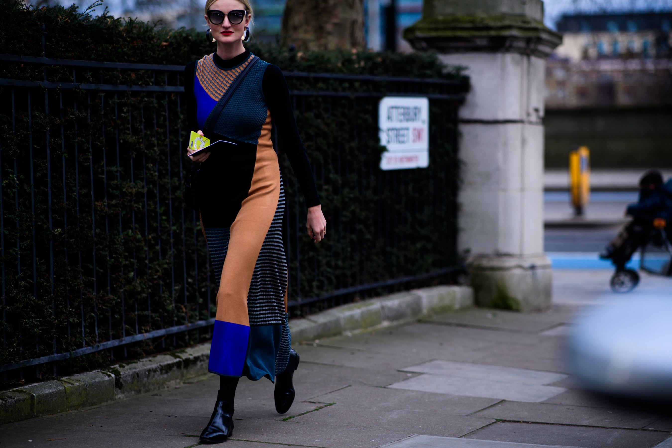 Woman wearing long knit dress