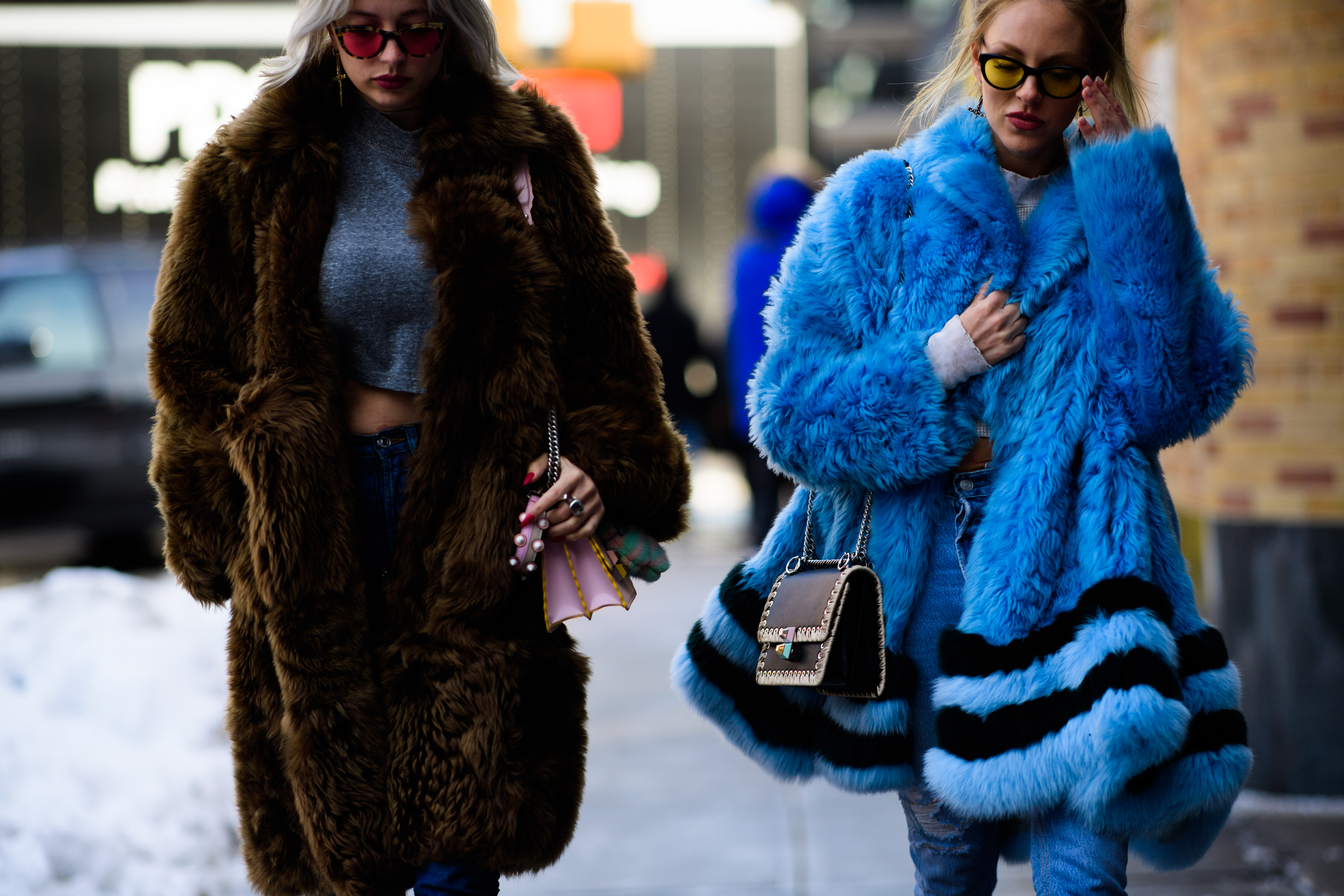 Woman wearing fur coats